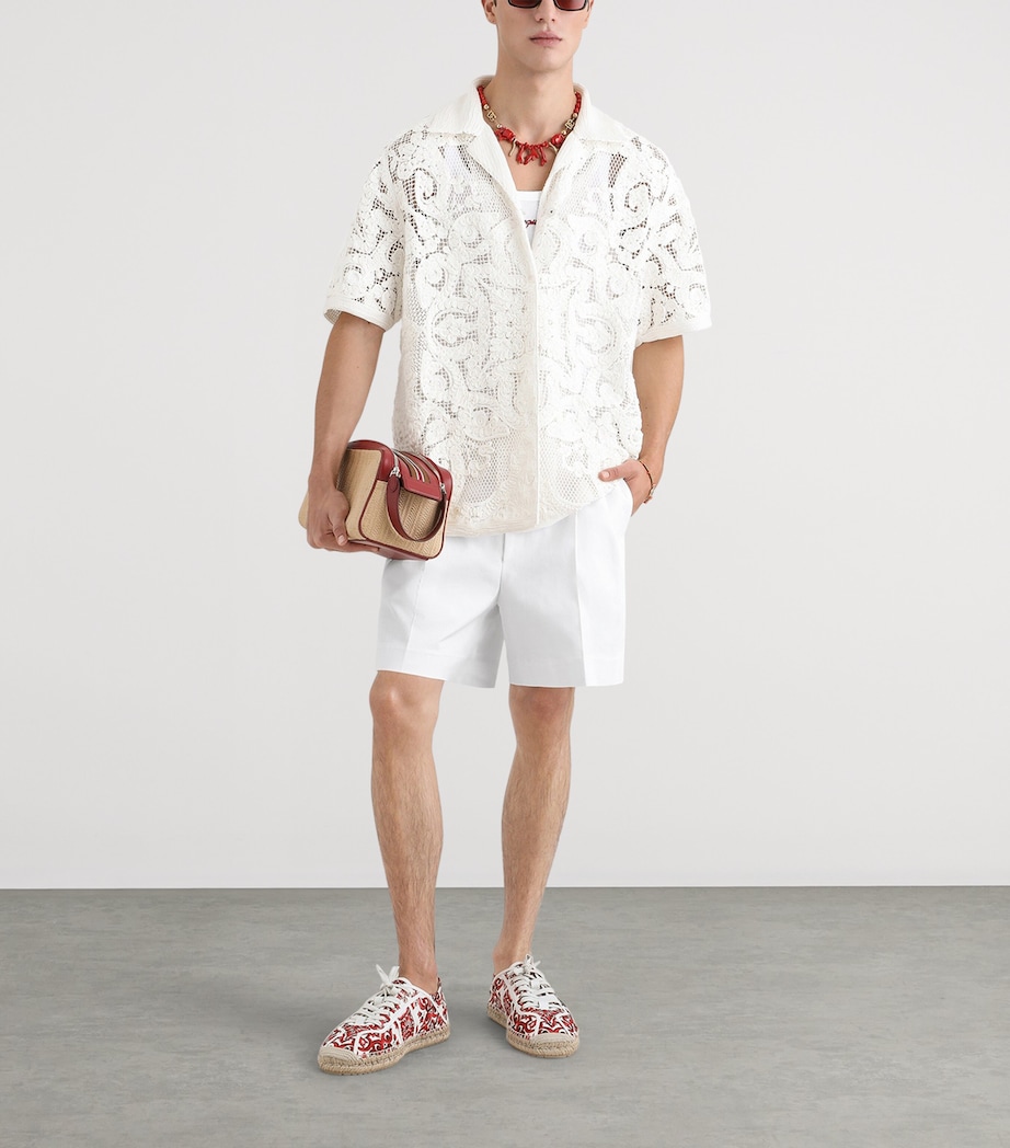 Dolce&Gabbana Mens Cotton Embroidered Short-Sleeve Shirt Panna Image 2