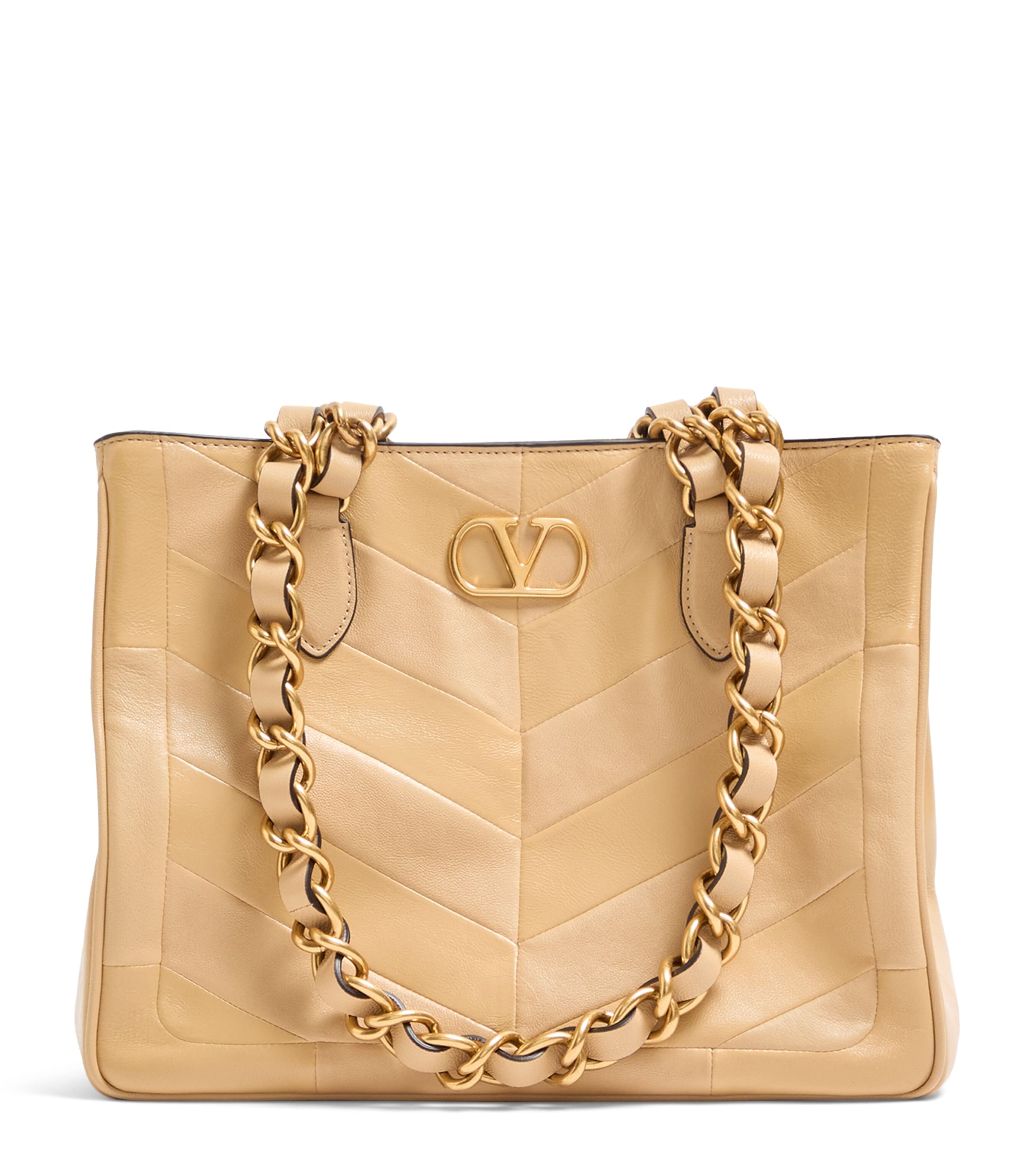 Valentino Small Lambskin Laseine Tote Bag In Neutral