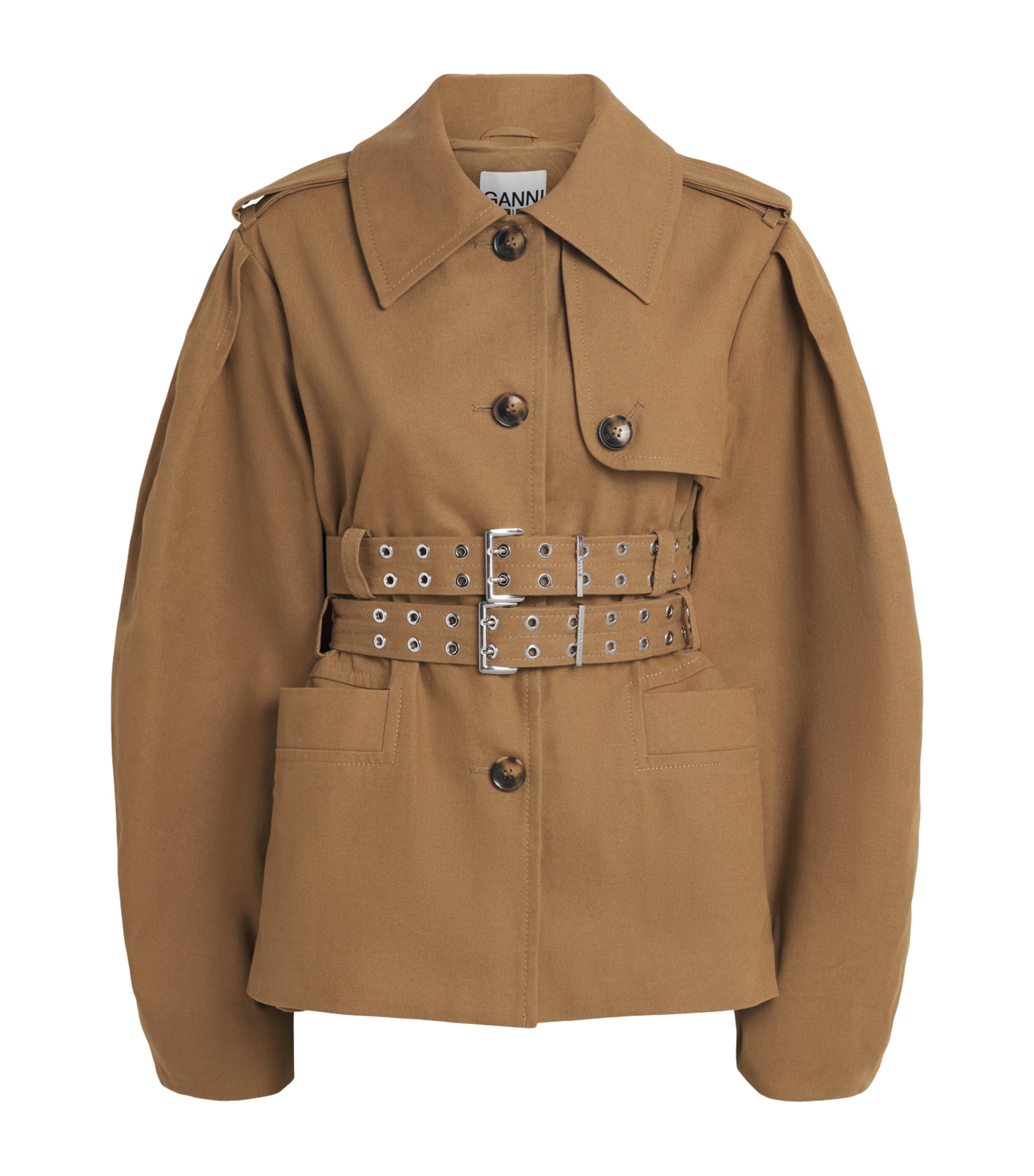GANNI Womens Cotton Belted Workwear Jacket Ermine Image 1