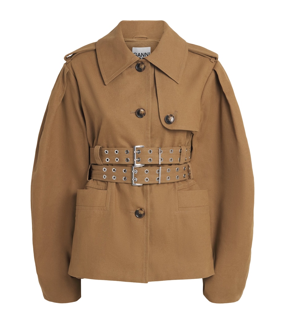 GANNI Womens Cotton Belted Workwear Jacket Ermine Image 1