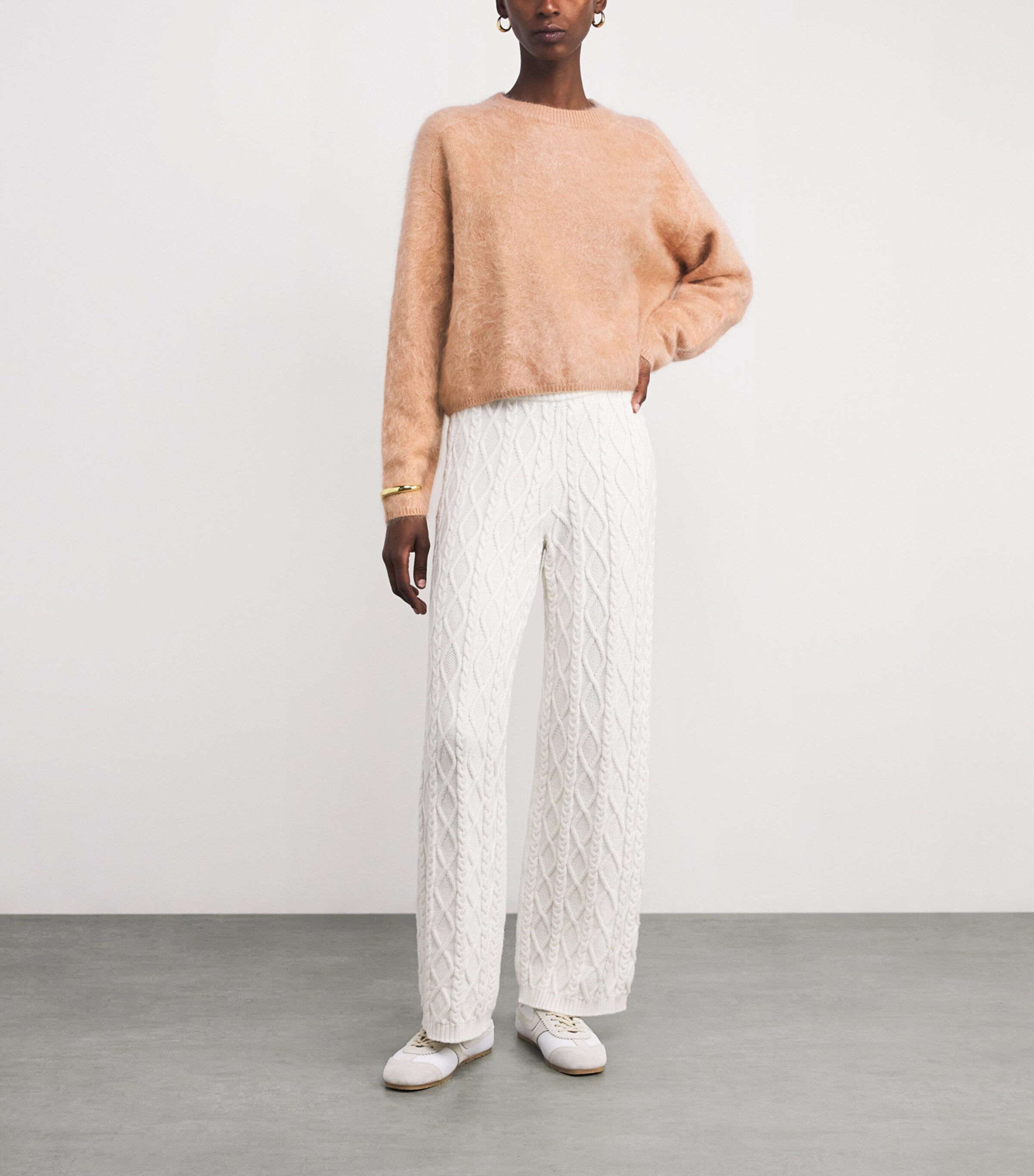 Soft Goat Womens Brushed Cashmere Crew-Neck Sweater Camel Image 2
