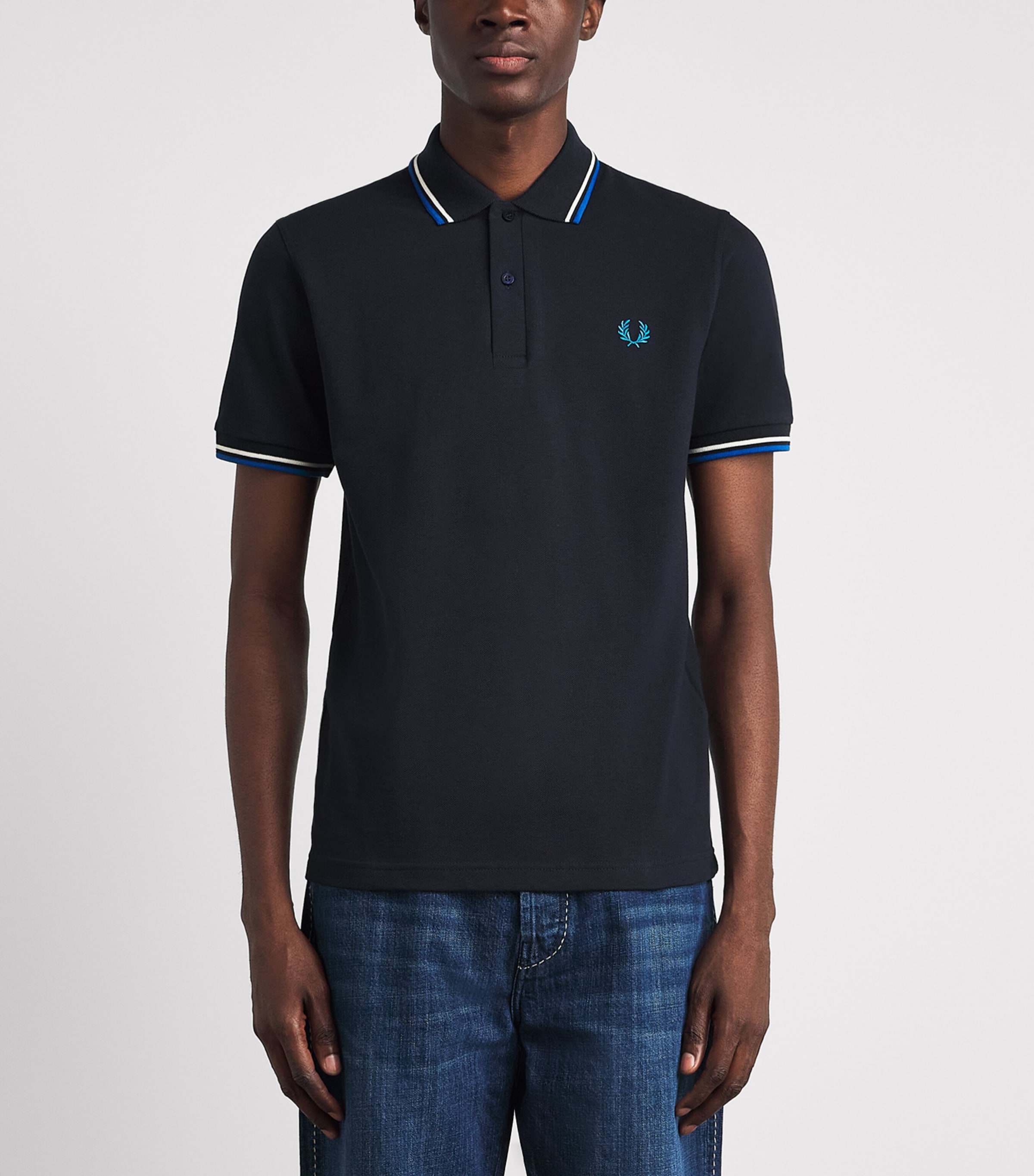 Fred Perry Mens Cotton Twin Tipped Polo Shirt Nvy/trmlwt/icblu Image 4