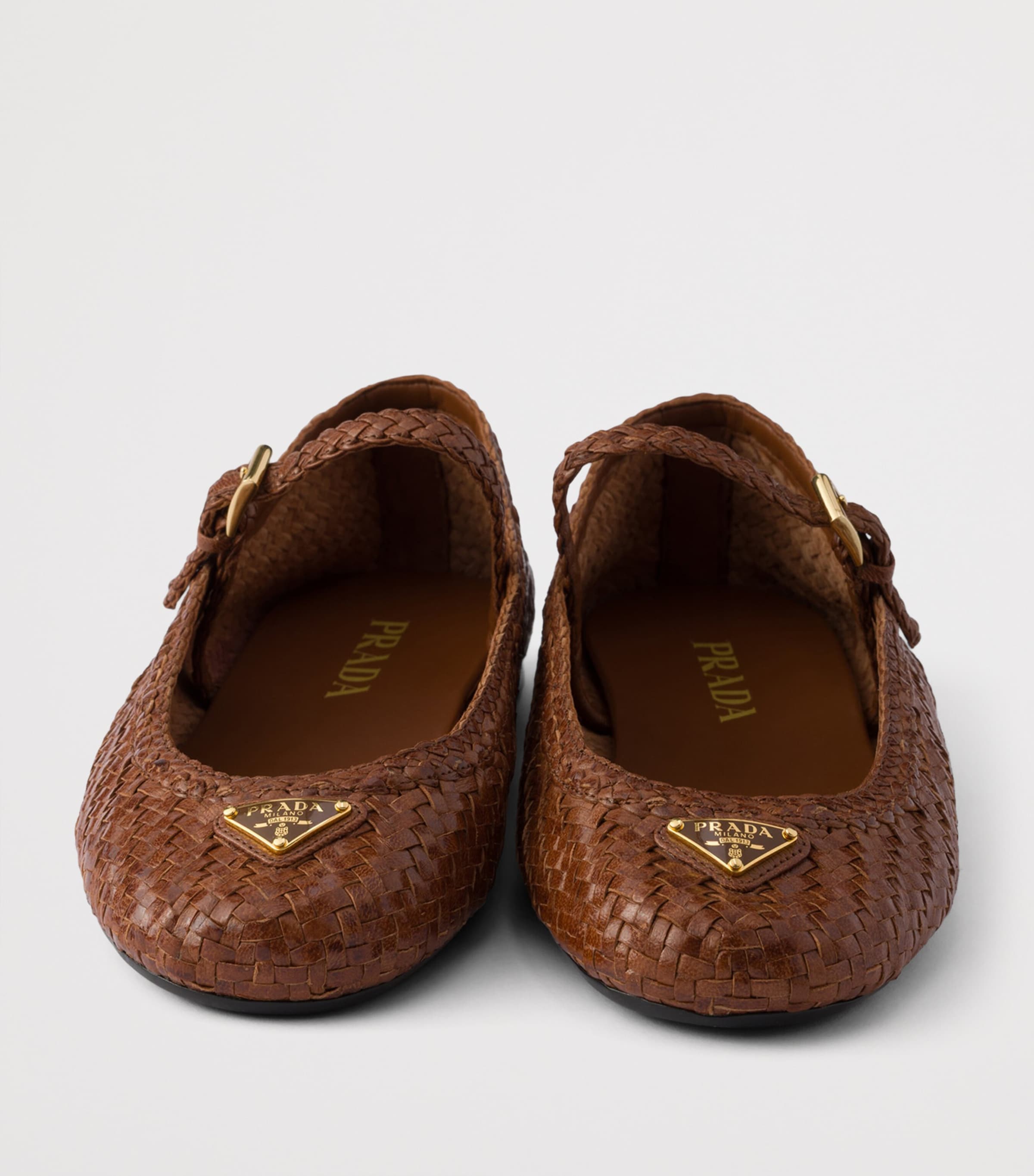Prada Woven Leather Ballet Flats Brown Image 5