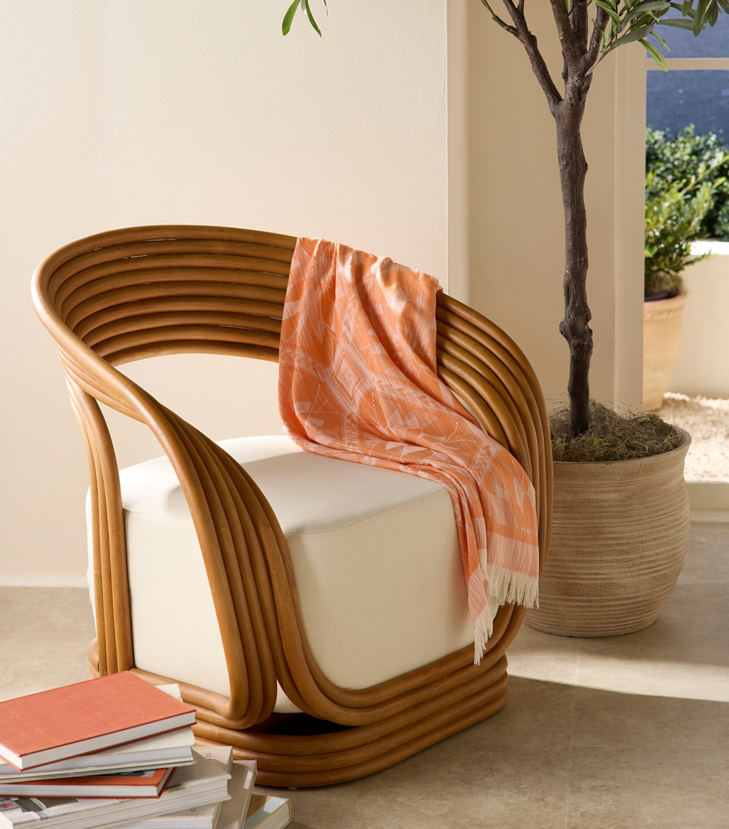 Pratesi Silk-Cotton-Linen Throw (150cm x 180cm) Orange Image 2