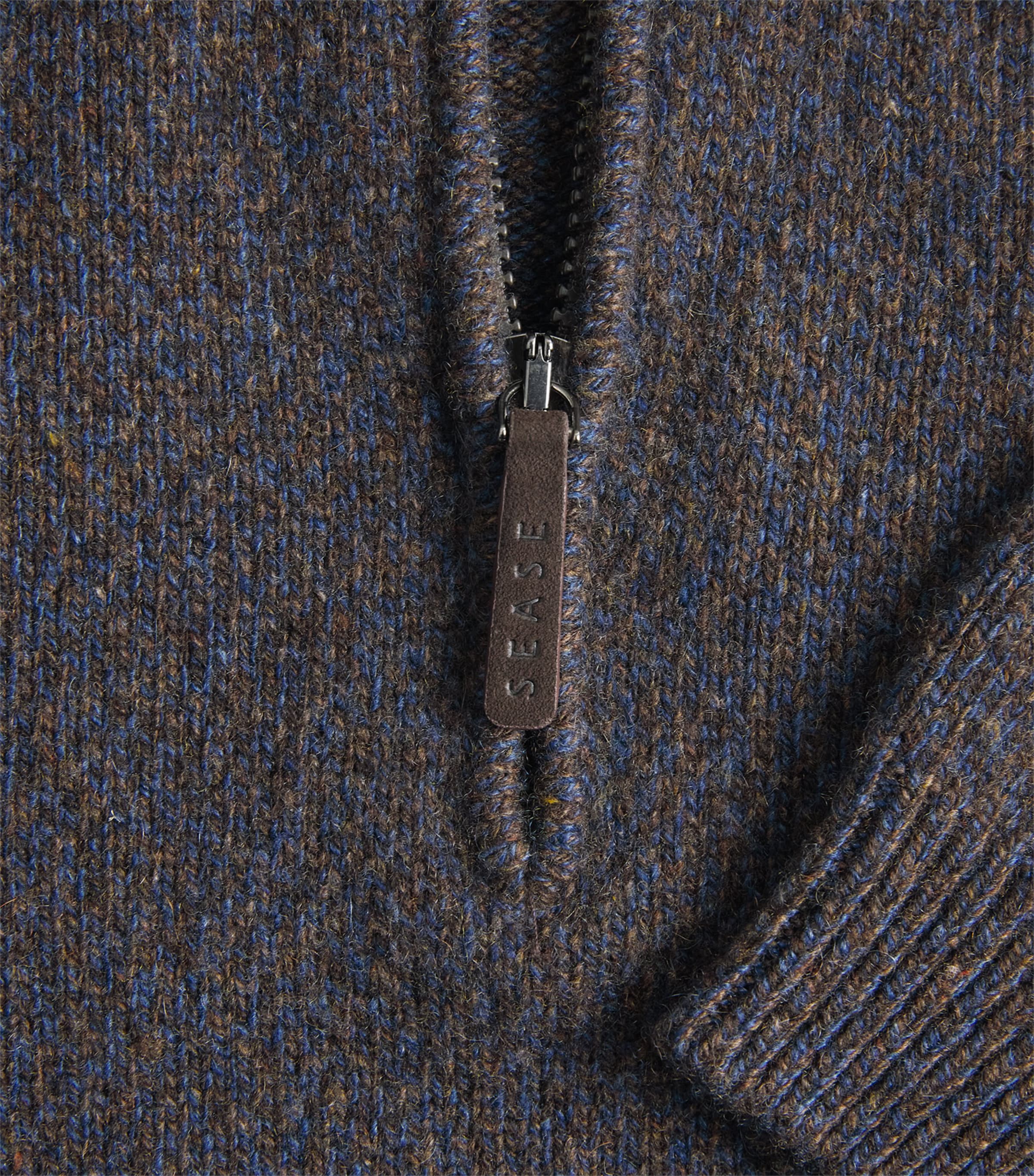 Sease Mens Cashmere Mouliné Half-Zip Sweater Blue Brown Image 6