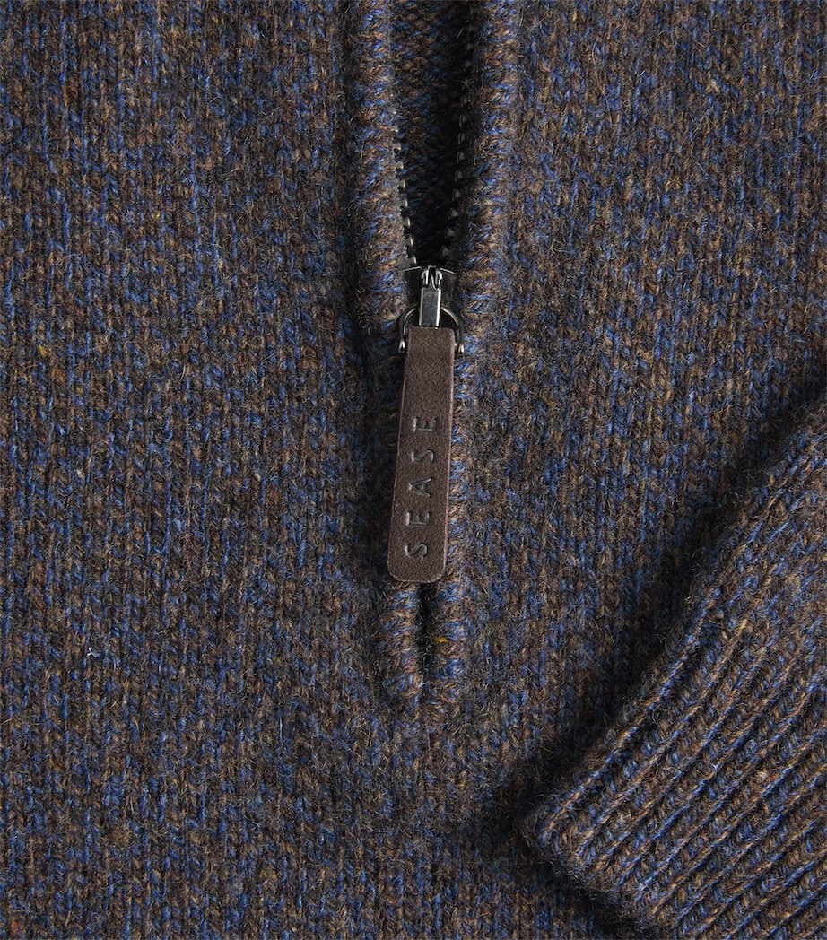 Sease Mens Cashmere Mouliné Half-Zip Sweater Blue Brown Image 6