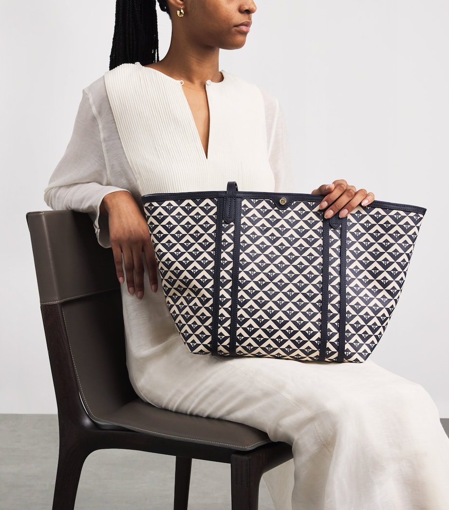 Coated Canvas Geometric Tote Bag NAVY Image 5