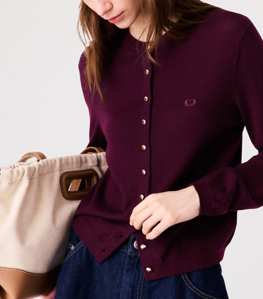 Maje Womens Wool Embroidered-Logo Cardigan Eggplant Image 7