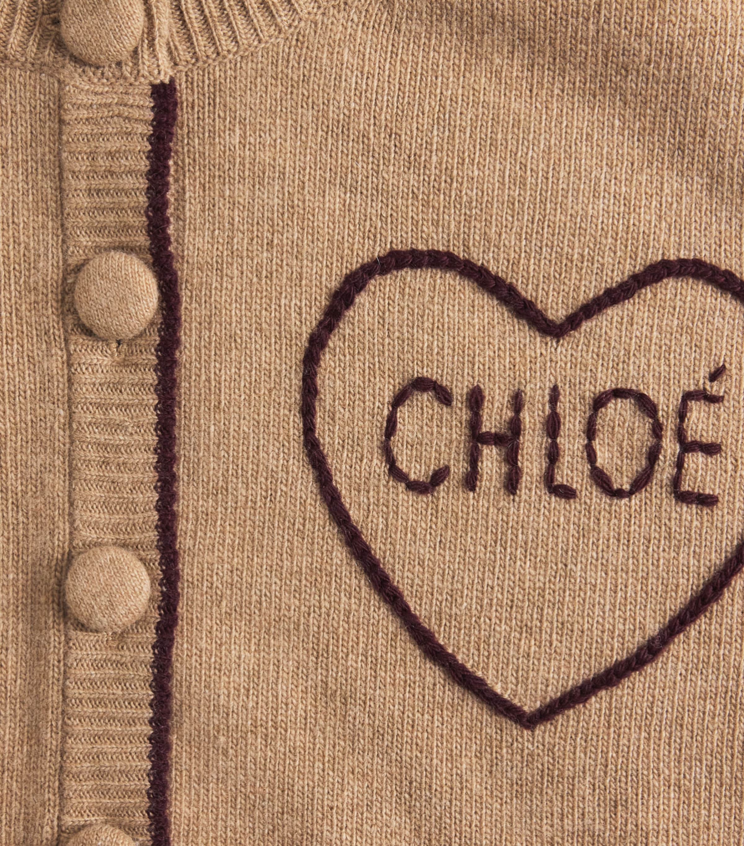 Chloé Womens Wool-Cashmere Heart Logo Cardigan Bleached Brown Image 2