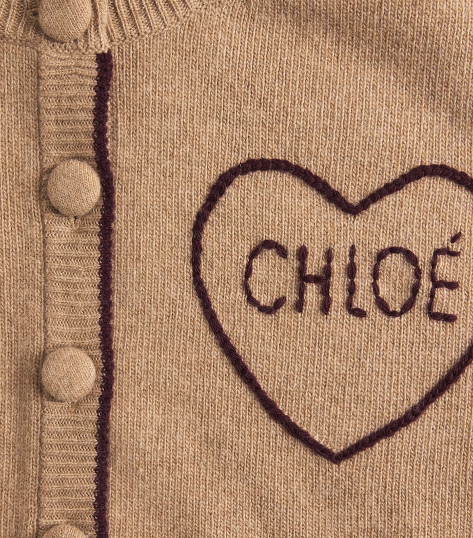 Chloé Womens Wool-Cashmere Heart Logo Cardigan Bleached Brown Image 2