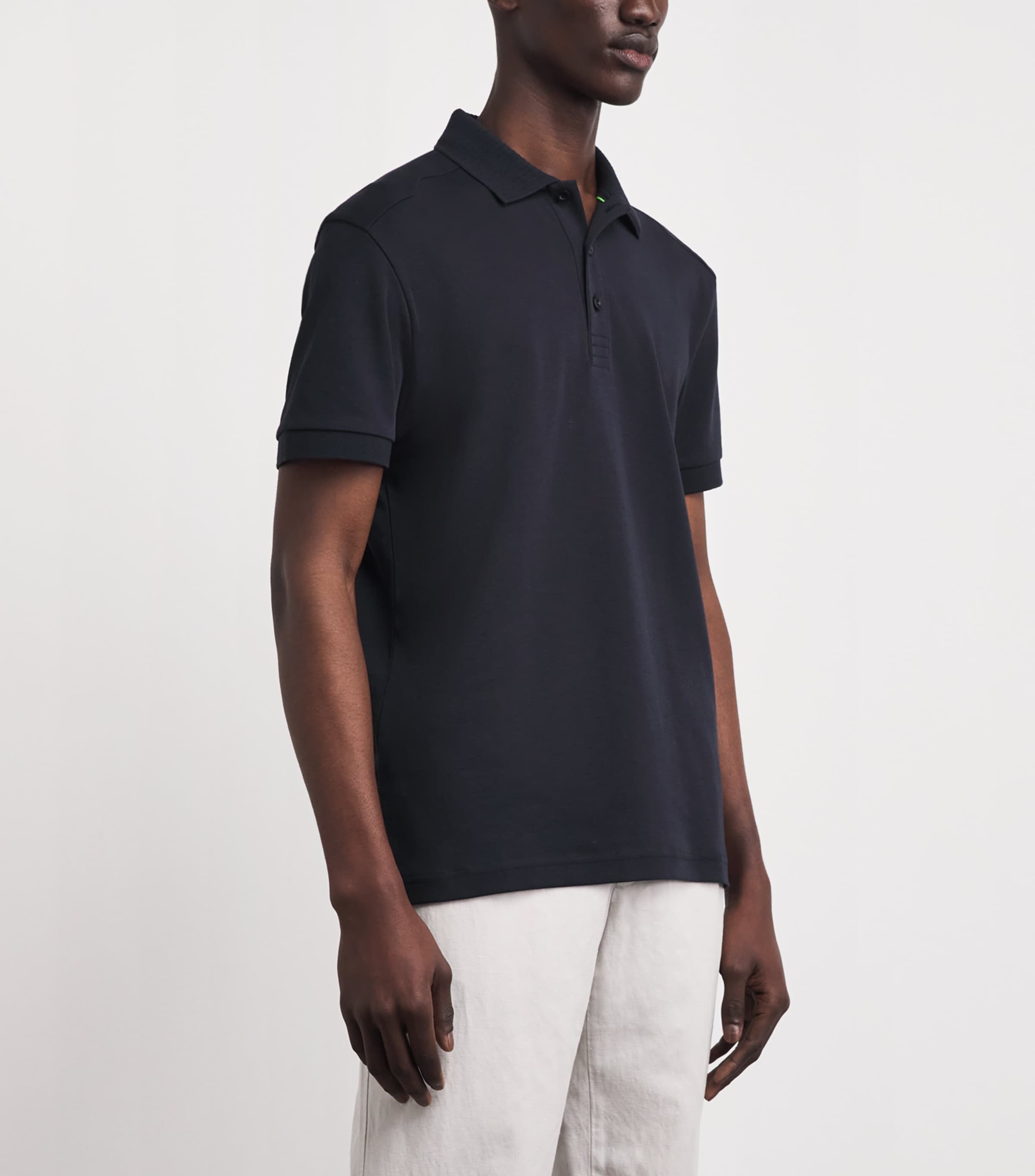 BOSS Mens Cotton Shoulder Logo Polo Shirt Dark Blue Image 4