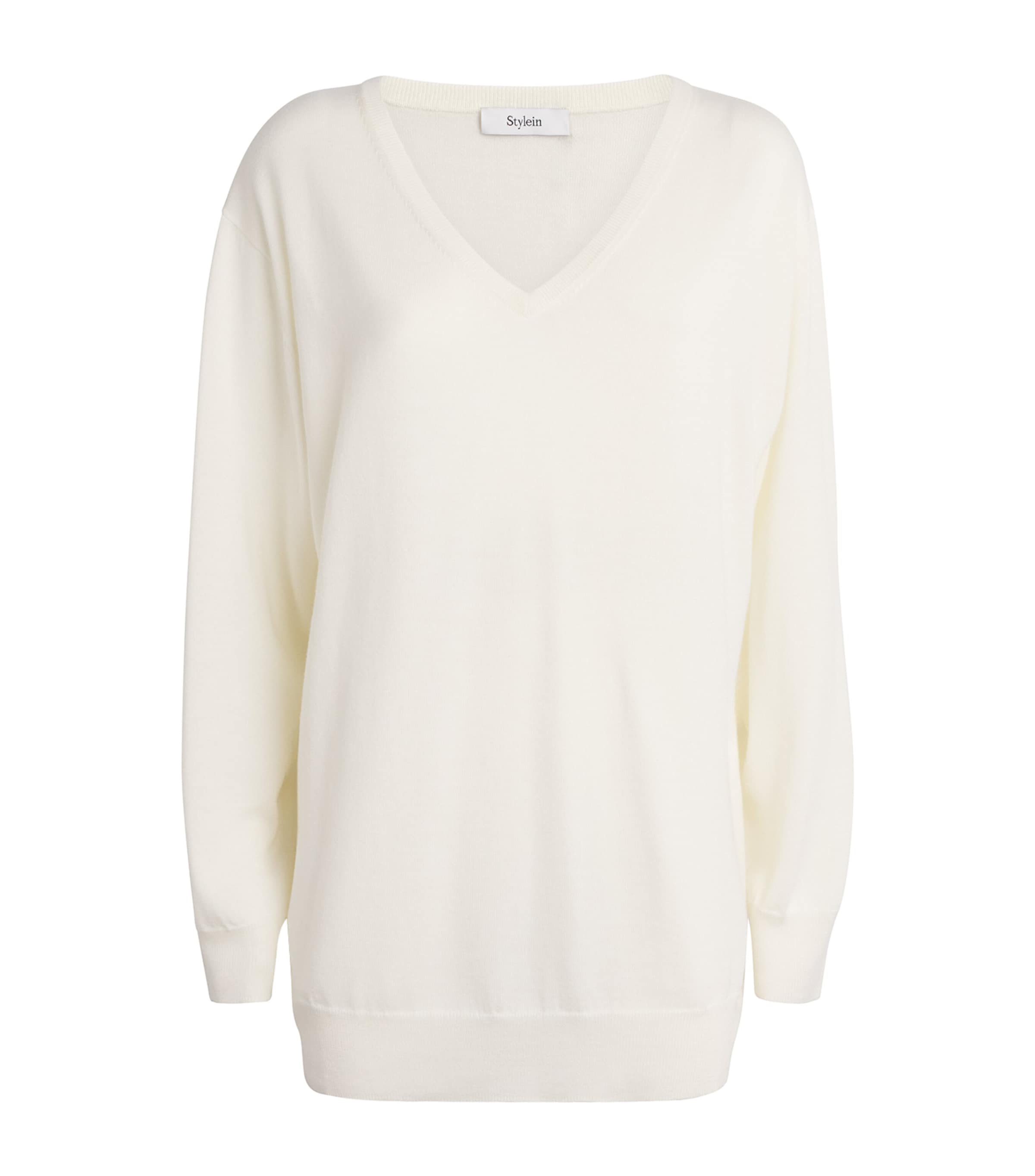 Stylein Womens Merino Wool Heramira V-Neck Sweater Cream Image 1