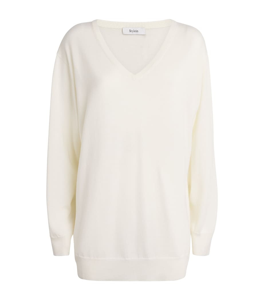 Stylein Womens Merino Wool Heramira V-Neck Sweater Cream Image 1