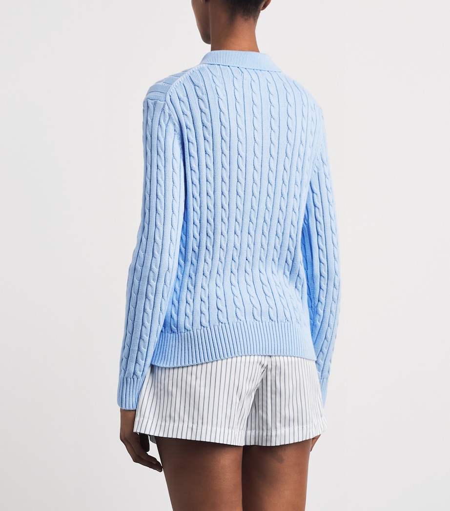 Polo Ralph Lauren Womens x Wimbledon Cable-Knit Polo Sweater Office Blue Image 5