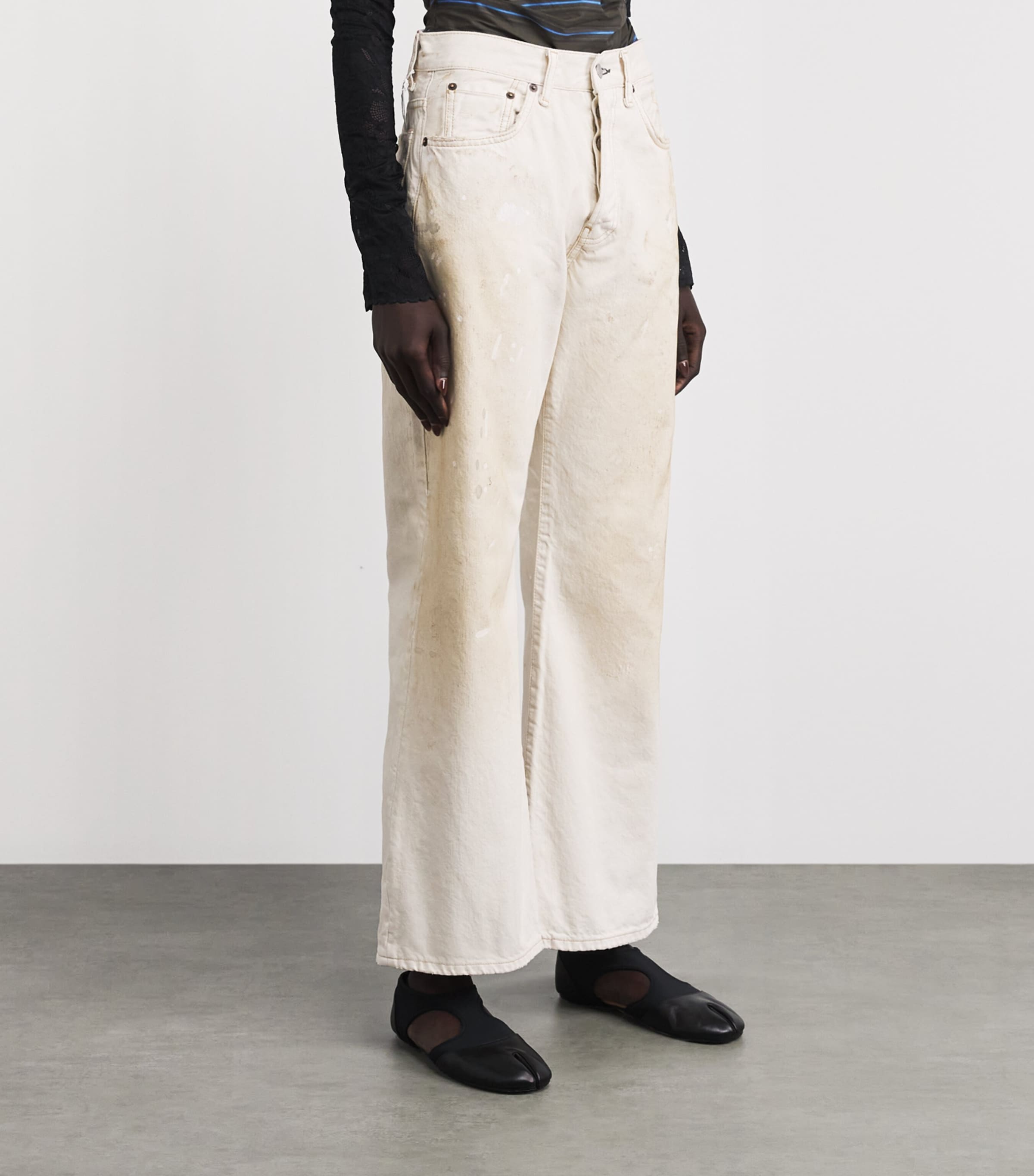 Acne Studios Womens Paint-Splattered Wide-Leg Jeans White Image 4