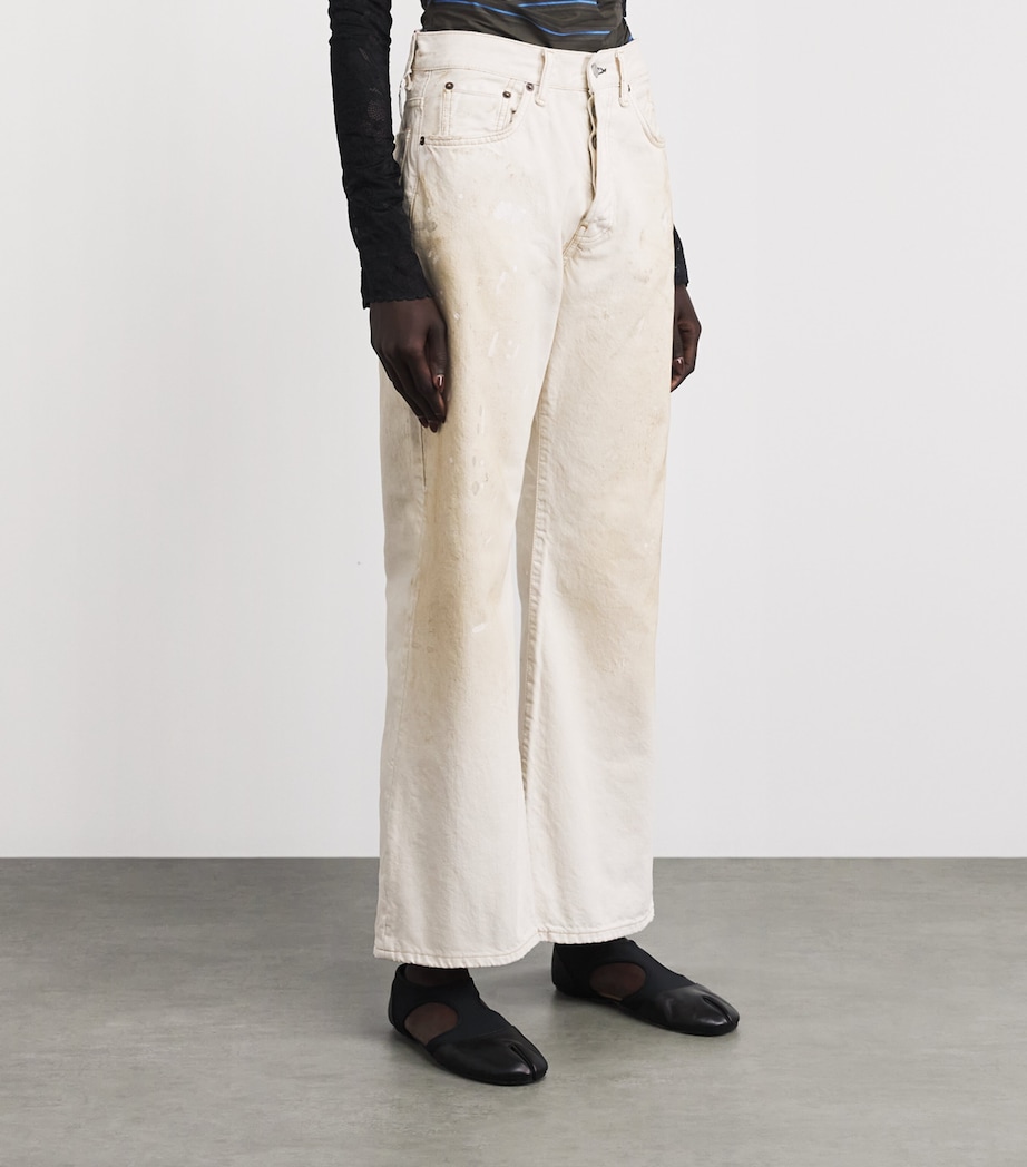 Acne Studios Womens Paint-Splattered Wide-Leg Jeans White Image 4