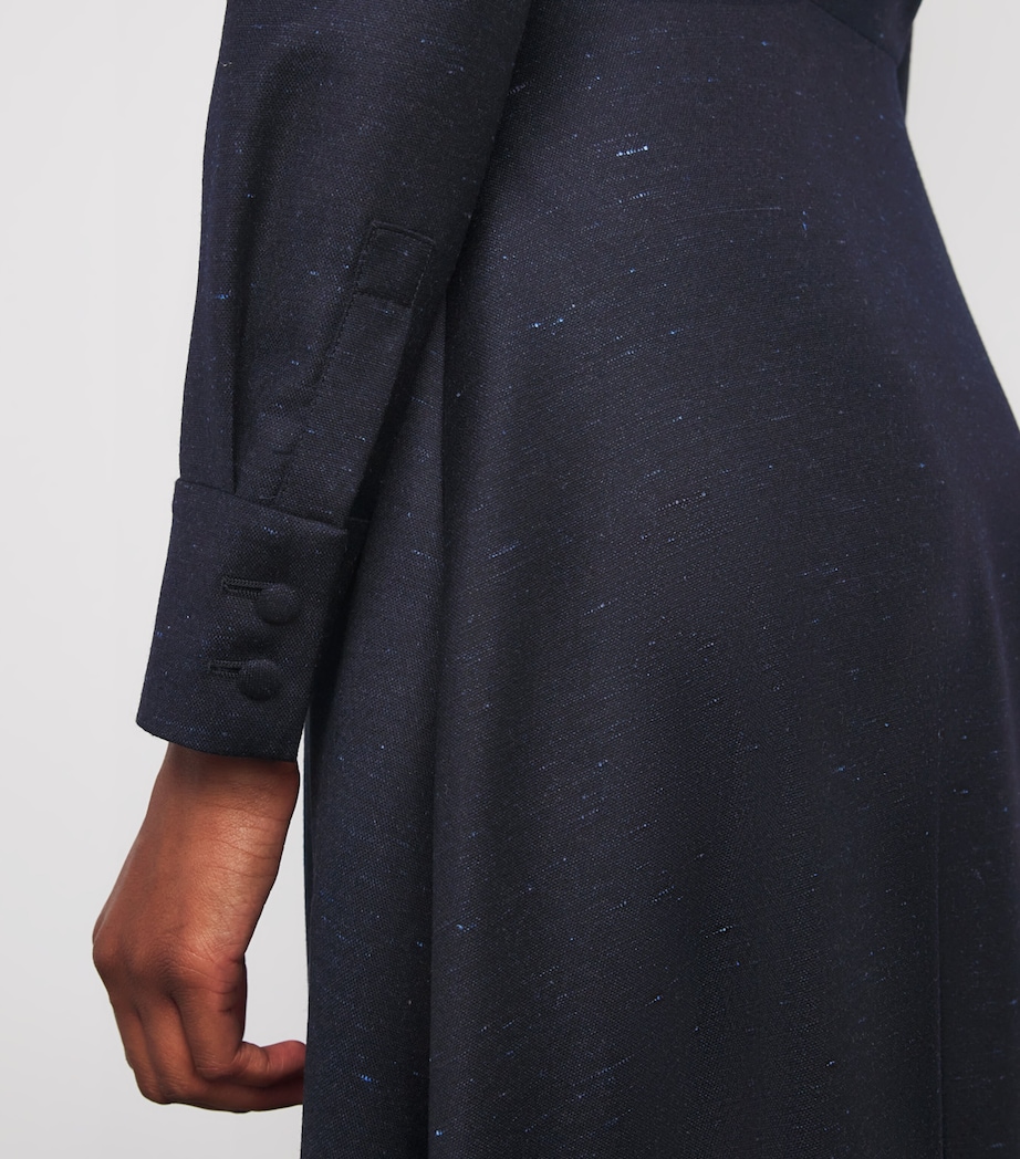 Wool-Silk-Cashmere Round-Neck Midi Dress DRK NAVY W LGHT BLUE Image 6