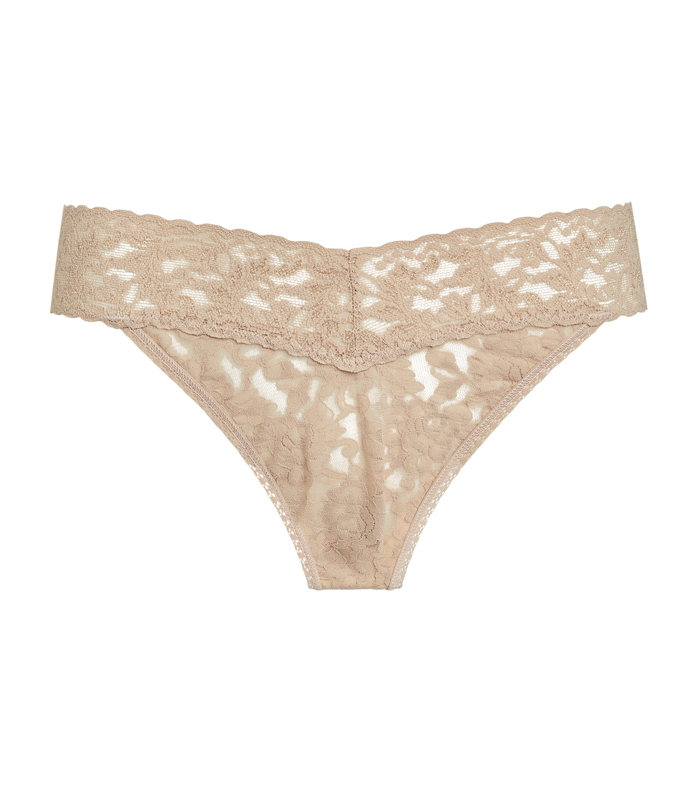 Hanky Panky Pack Of Three Original-rise Stretch-lace Thongs In Beige