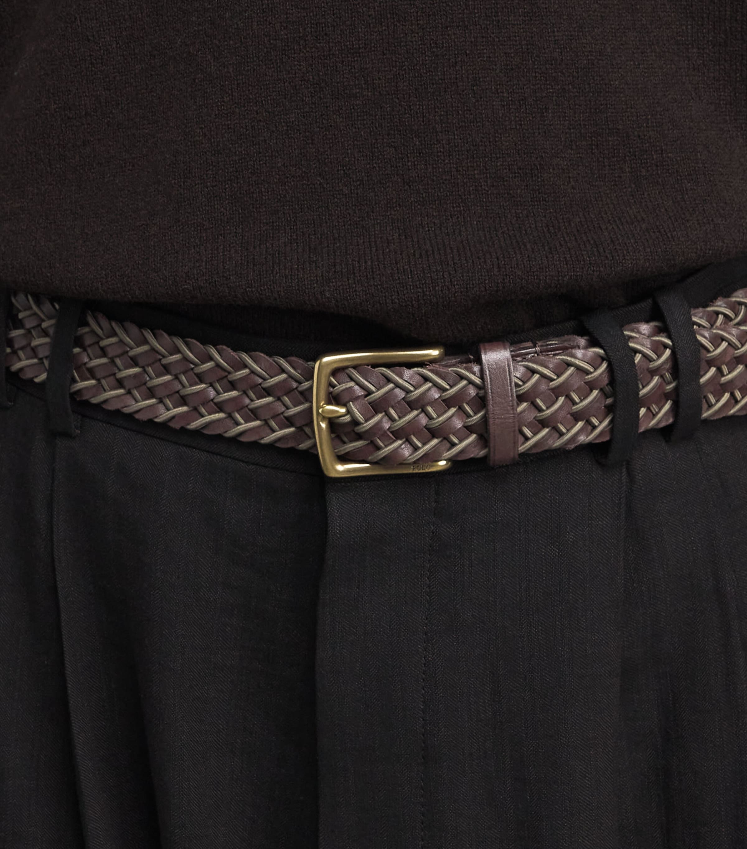 Leather Woven Belt BROWN/OLIVE Image 2