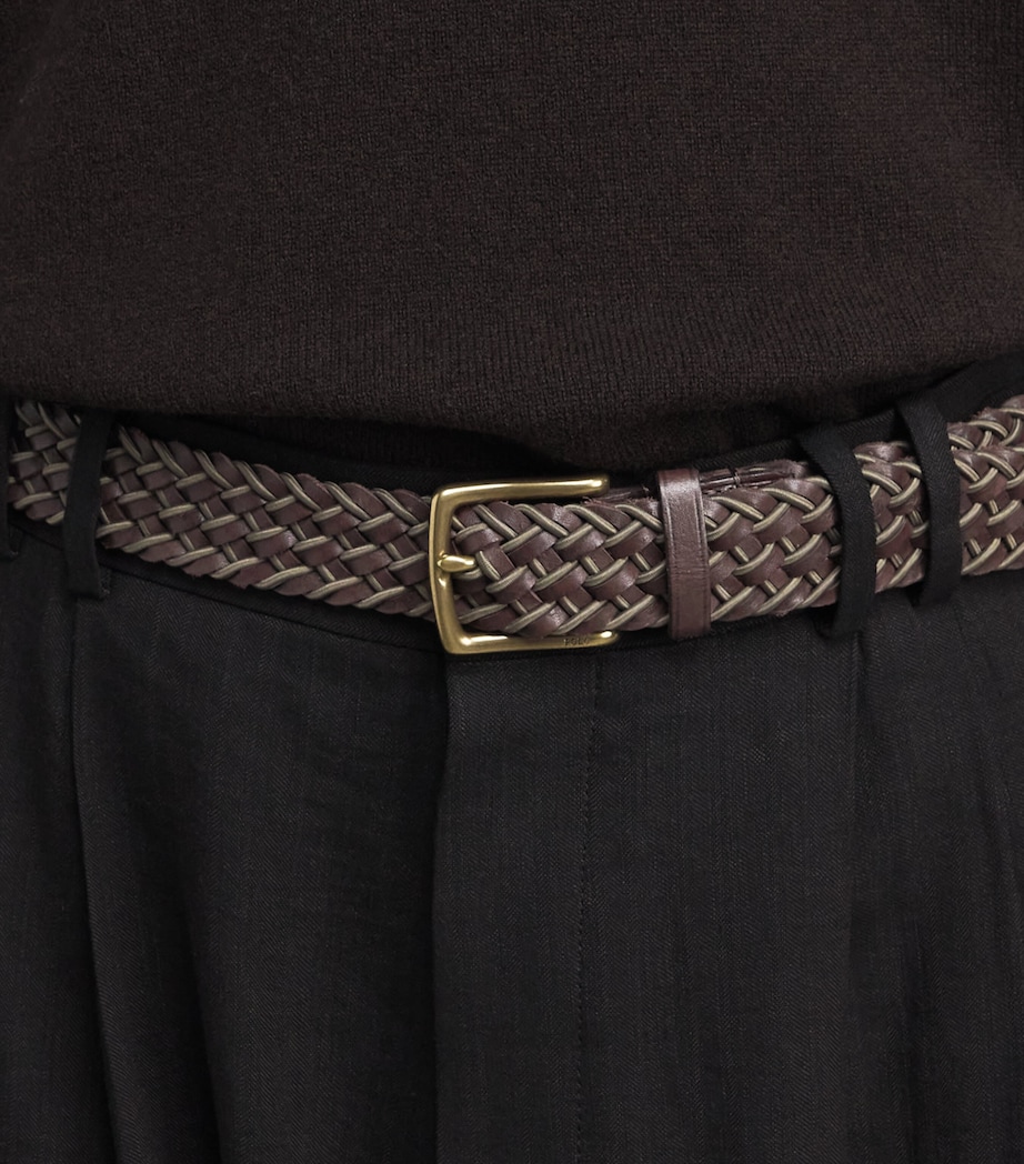 Leather Woven Belt BROWN/OLIVE Image 2