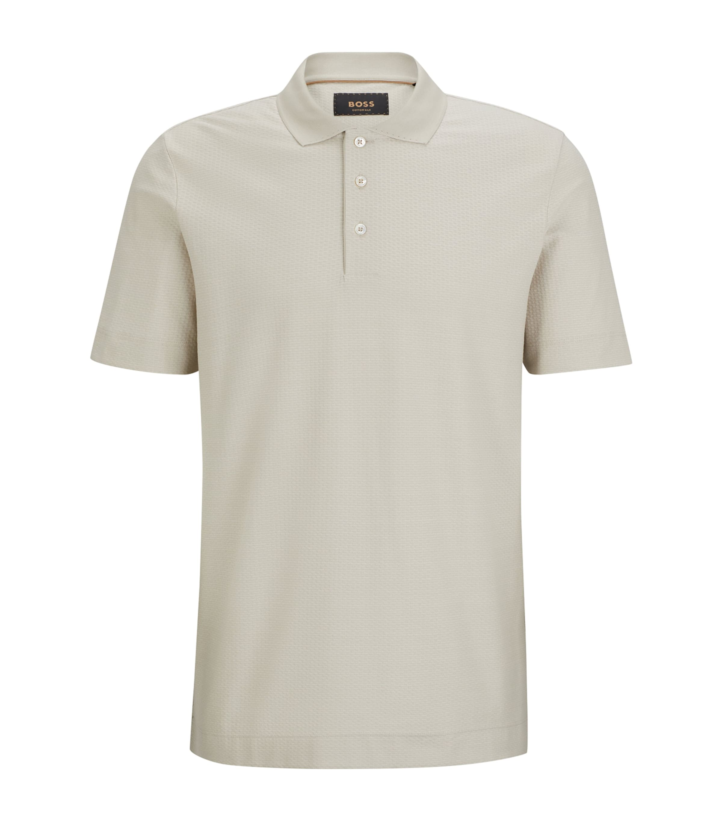 Hugo Boss Regular-fit Polo Shirt In Quilted Cotton And Silk In Beige