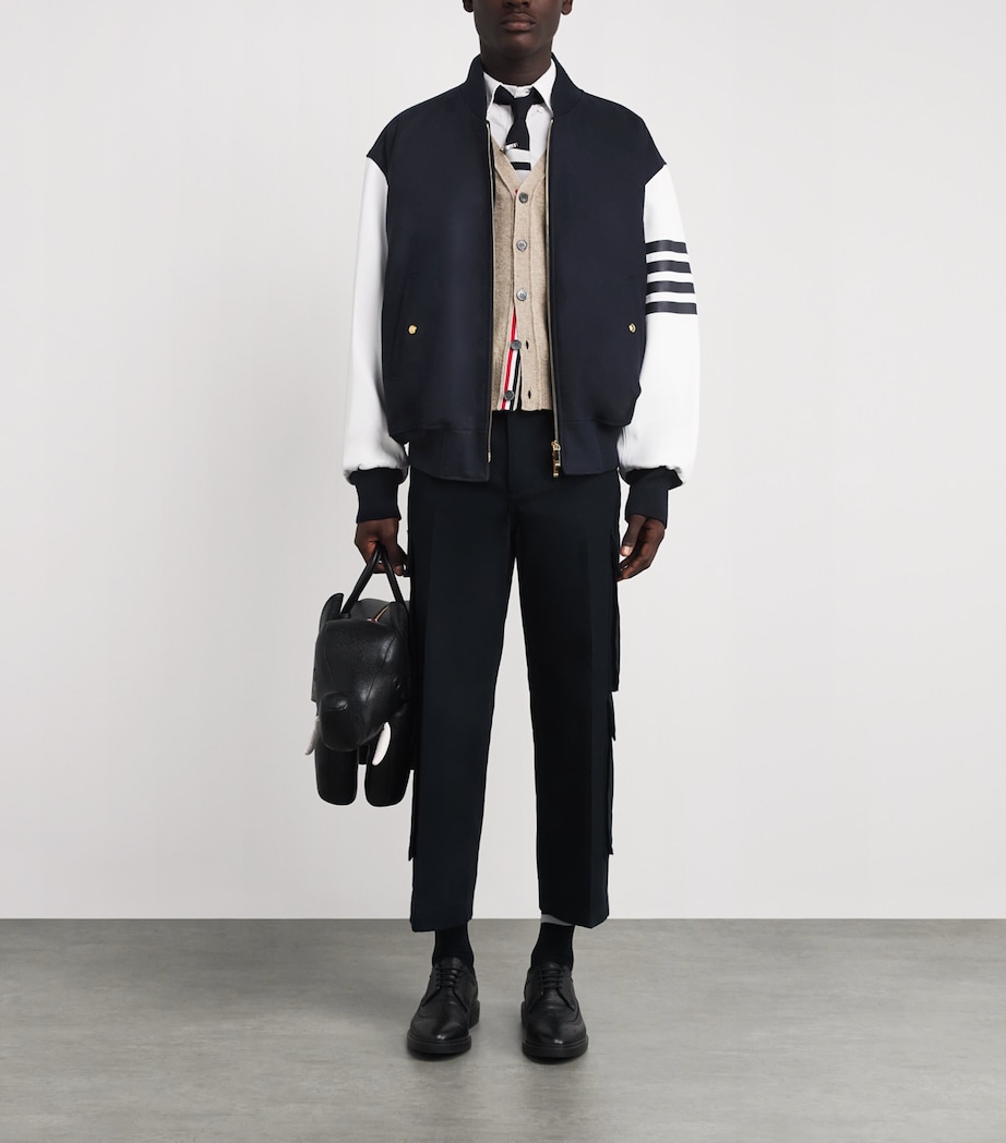 Wool-Leather 4-Bar Oversized Bomber Jacket NAVY Image 2