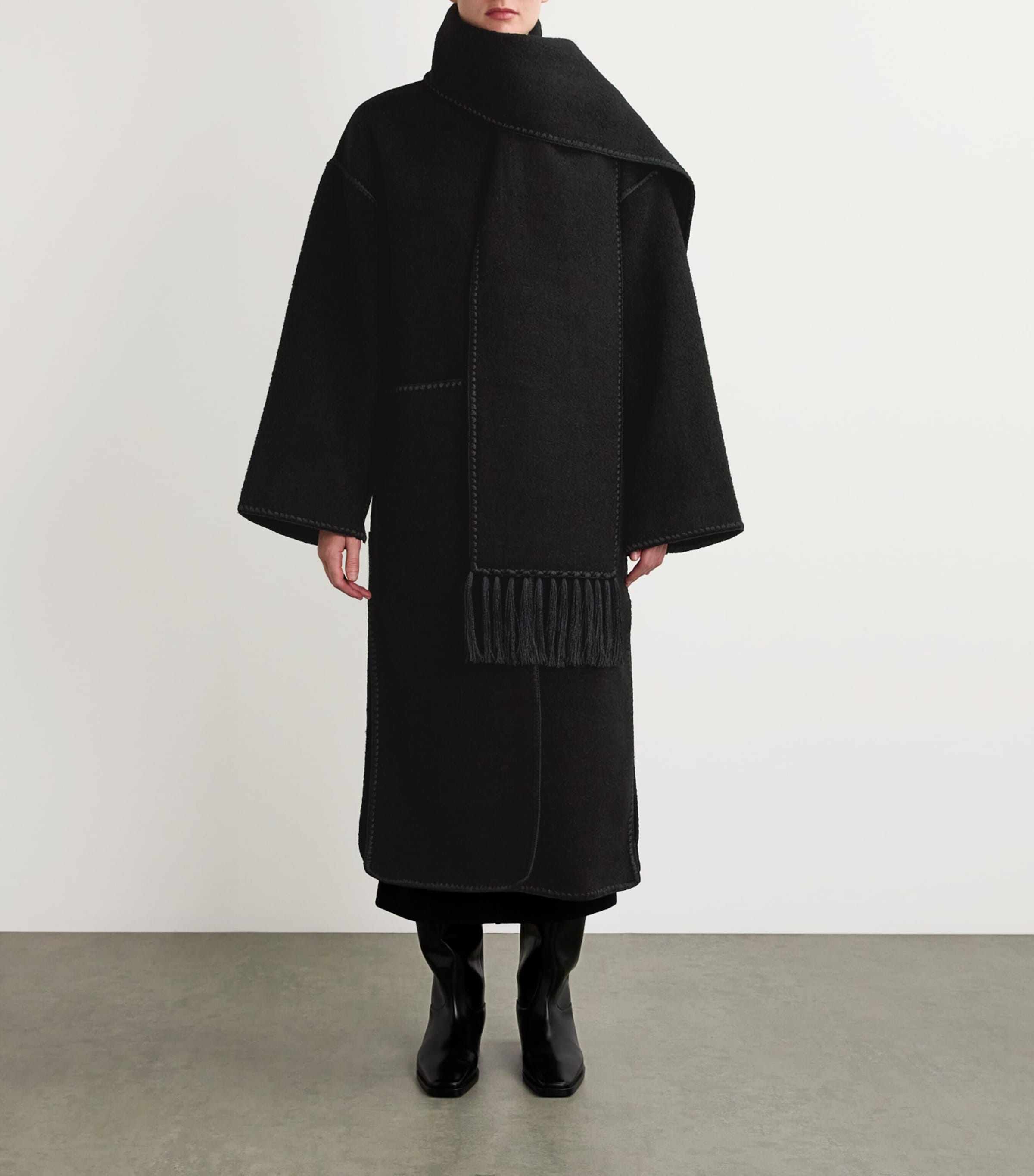 Wool-Blend Scarf Coat BLACK 001 Image 3