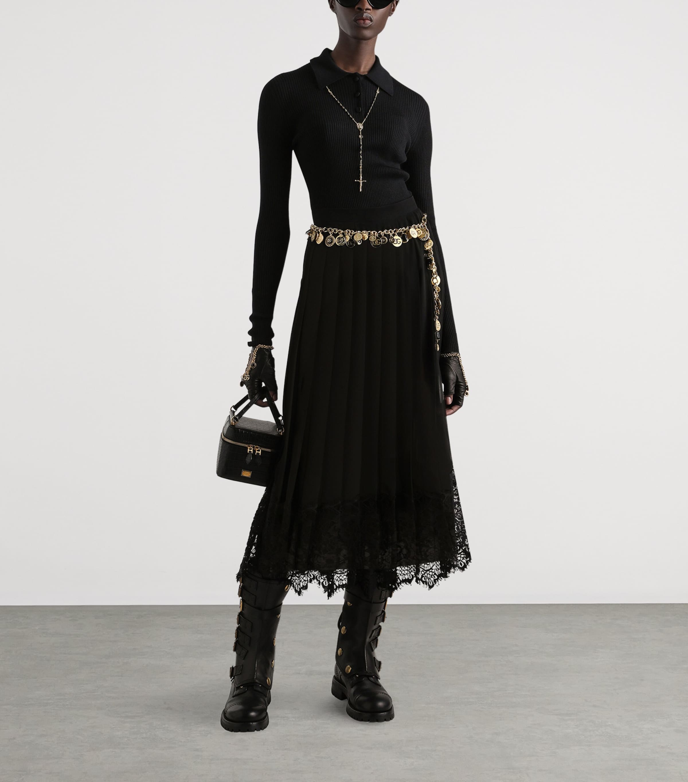 Pleated Midi Skirt N0000-BLACK Image 2