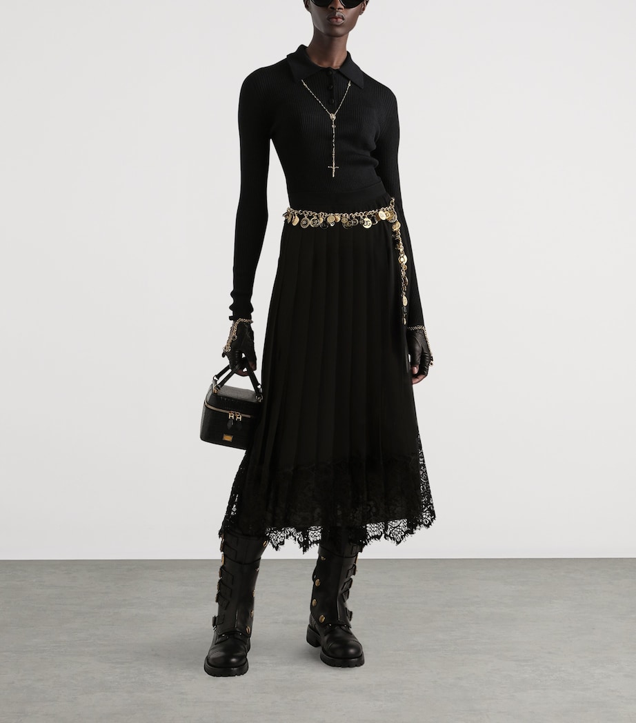 Pleated Midi Skirt N0000-BLACK Image 2