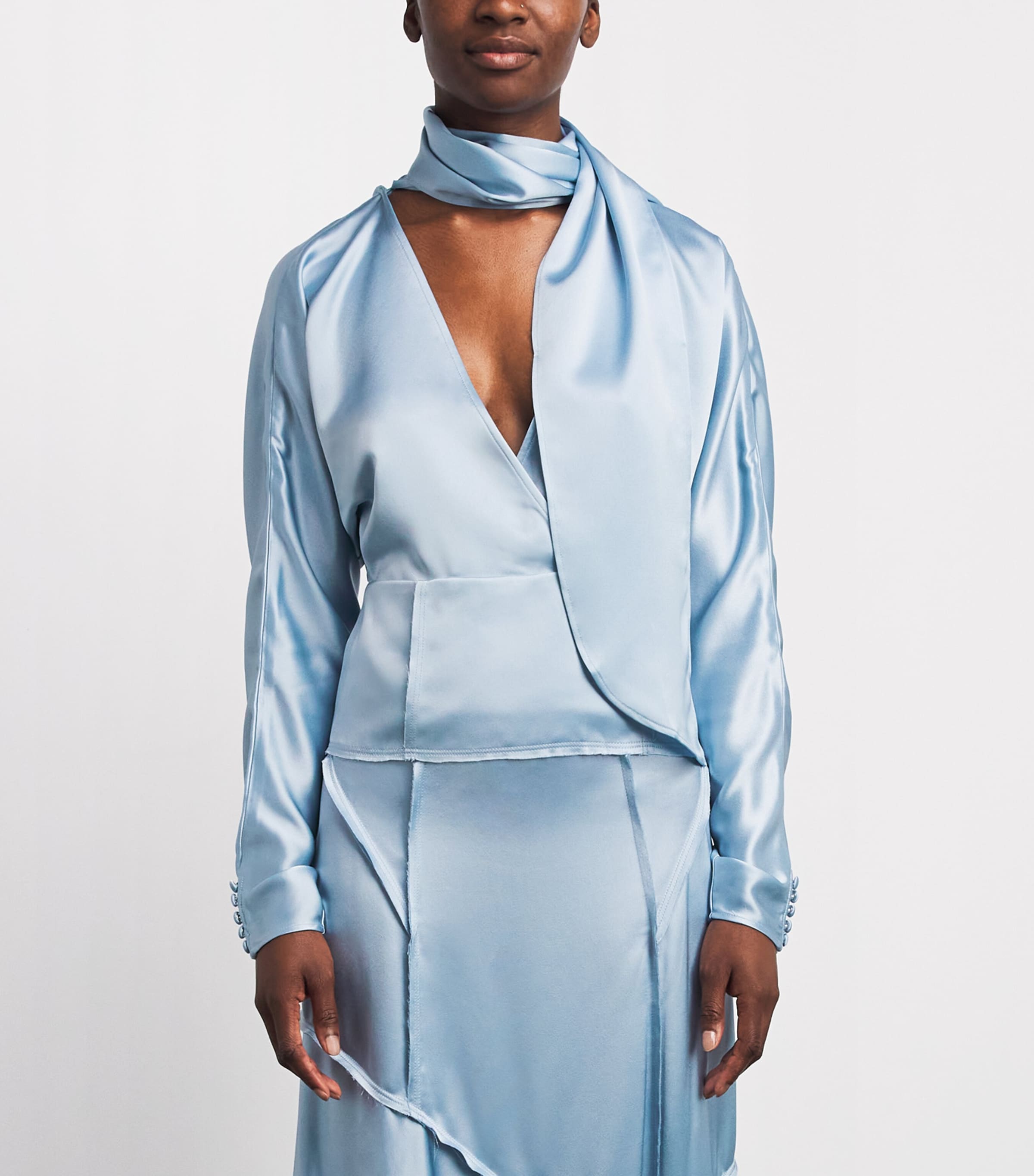 GANNI Womens Satin Scarf Blouse Soft Chambray Image 4