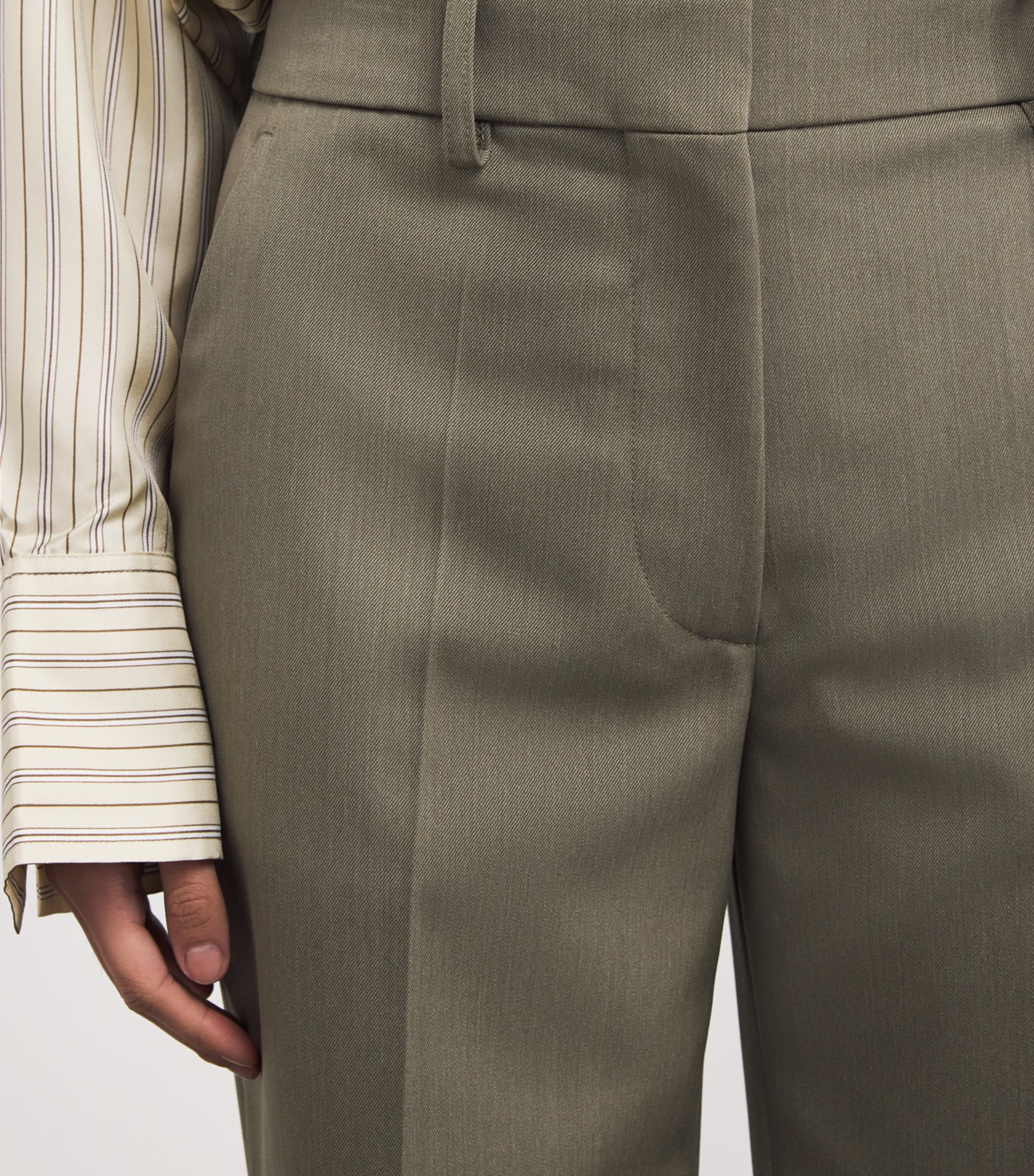 Wool-Blend Straight Tailored Trousers 9639 SAGE MELANGE Image 6