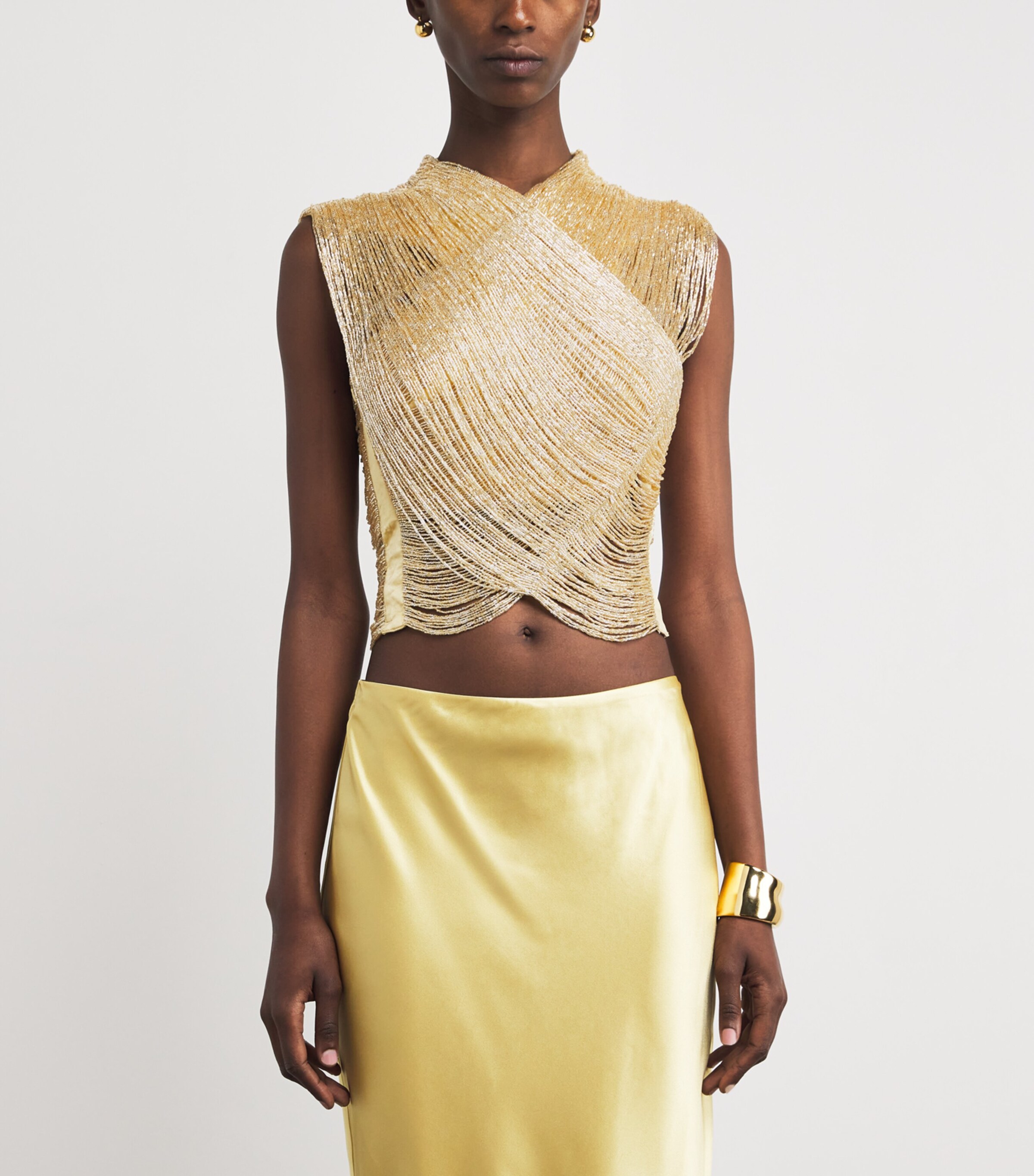 Cult Gaia Womens Beaded Haisley Top Light Gold Image 3