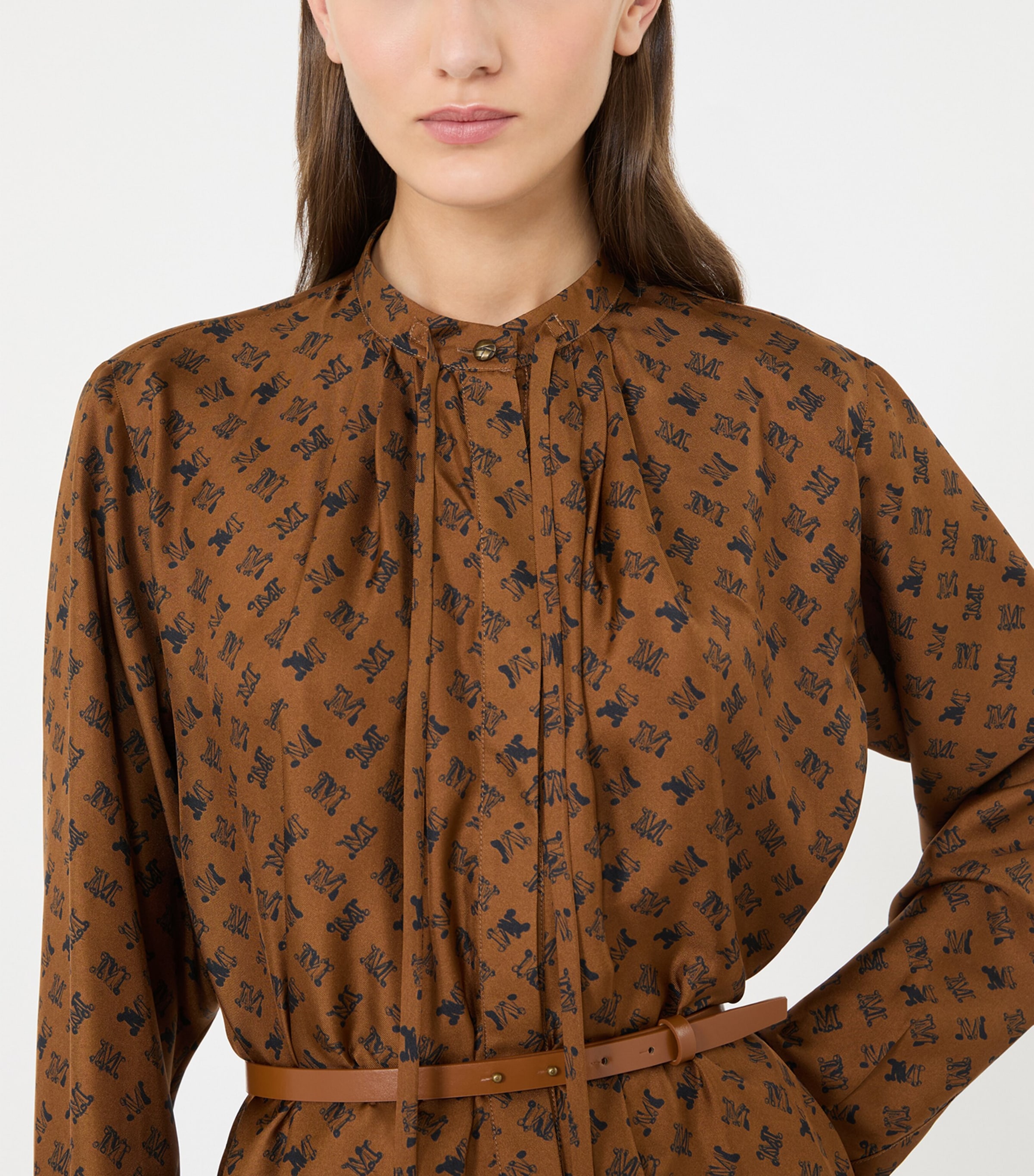 Max Mara Womens Silk Logo-Print Shirt Dress Tobacco Image 5
