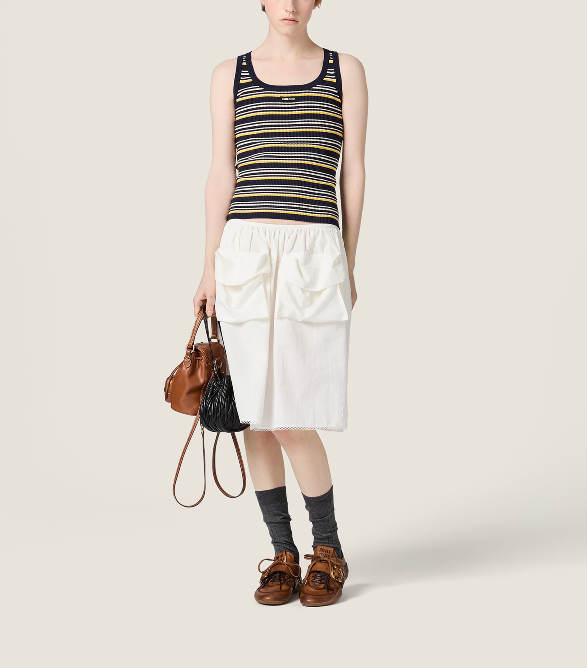 Miu Miu Womens Cotton Stripe Tank Top Blue Image 2