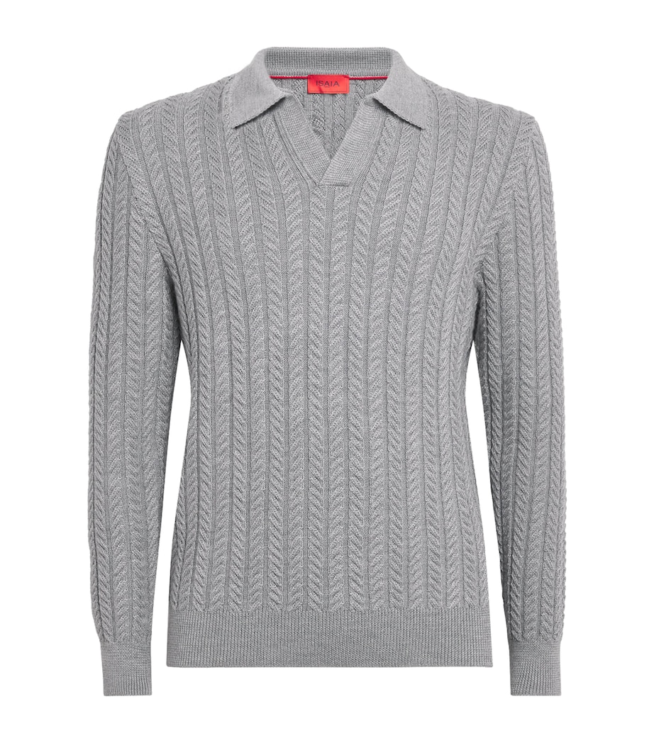 Isaia Mens Wool-Silk-Cashmere Polo Sweater Image 1