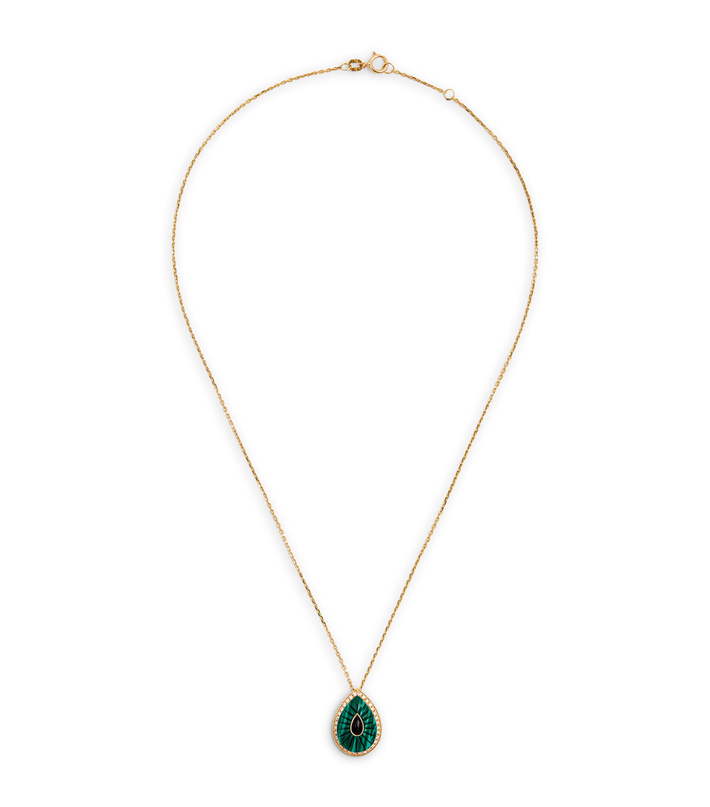 L'atelier Nawbar Yellow Gold, Diamond And Malachite Bond Street Pendant Necklace In Green