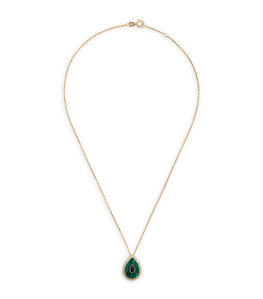 Yellow Gold, Diamond and Malachite Bond Street Pendant Necklace GREEN Image 1