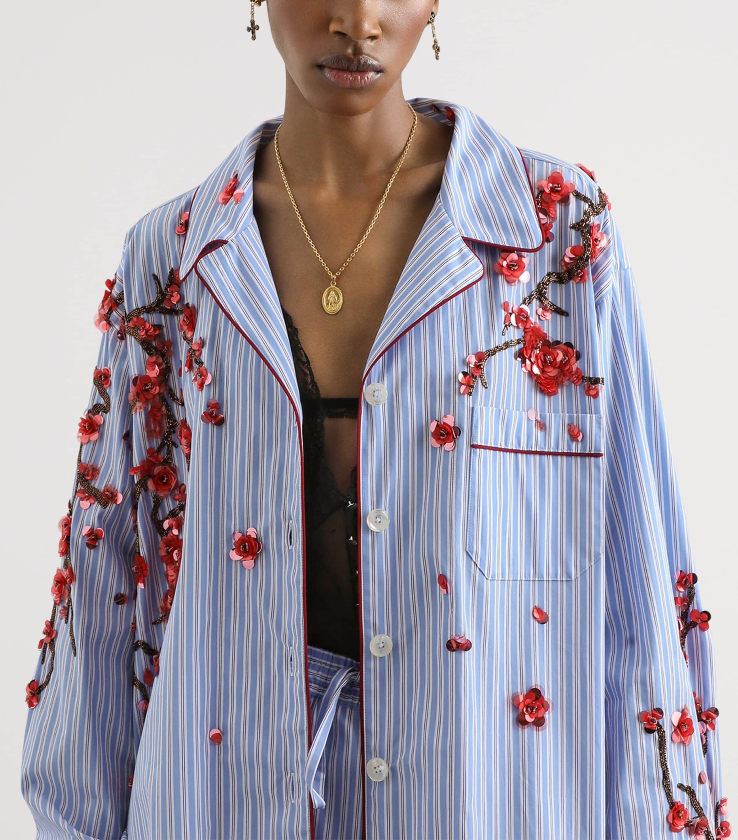 Dolce&Gabbana Womens Cotton-Silk Stripe Embellished Shirt Embr Image 4