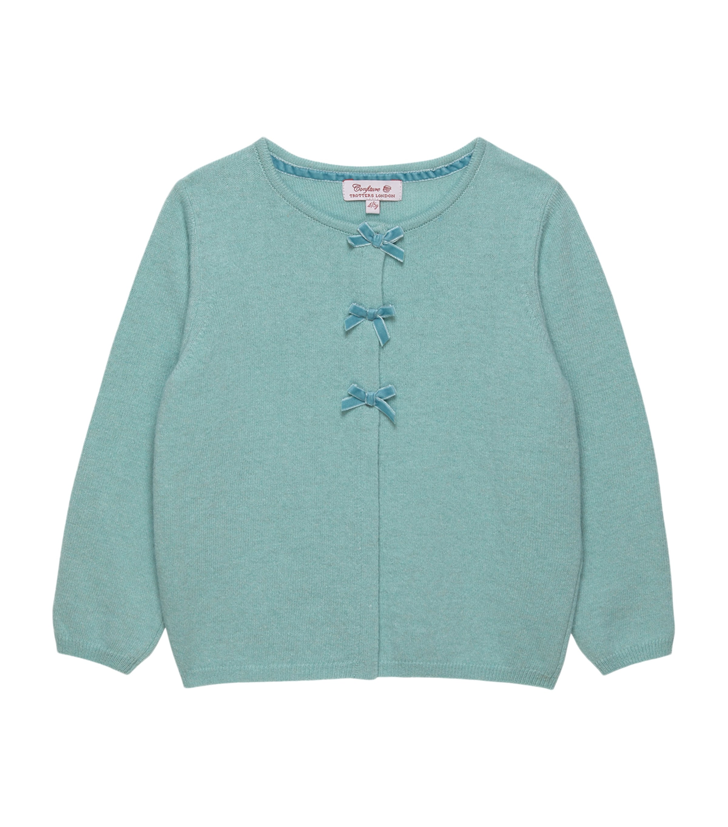 Trotters Velvet Bow Cardigan In Blue