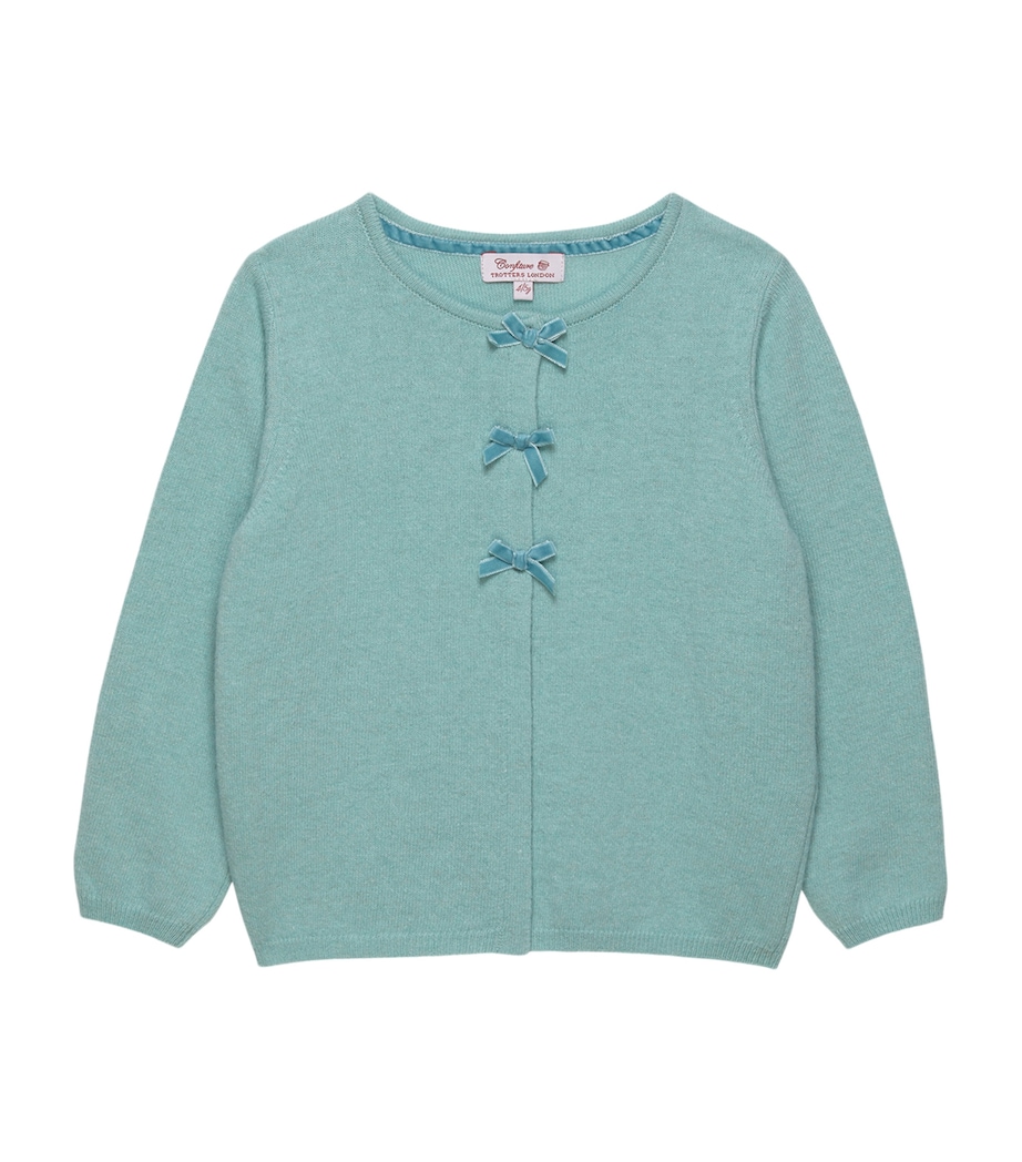 Trotters Womens Velvet Bow Cardigan (2-5 Years) Sea Green Image 1