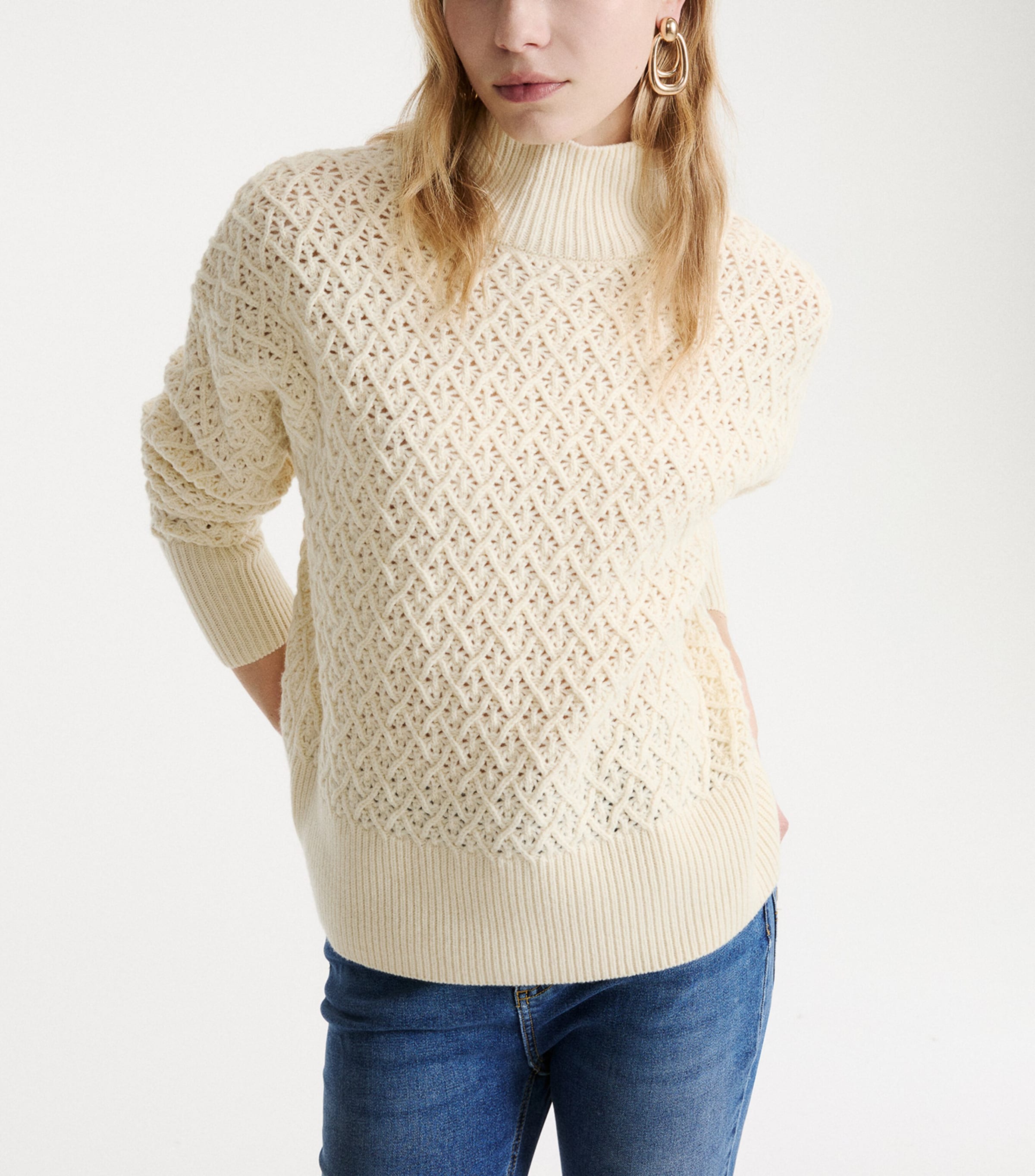 Marella Womens Virgin Wool Open Knit Sweater Cream Image 4