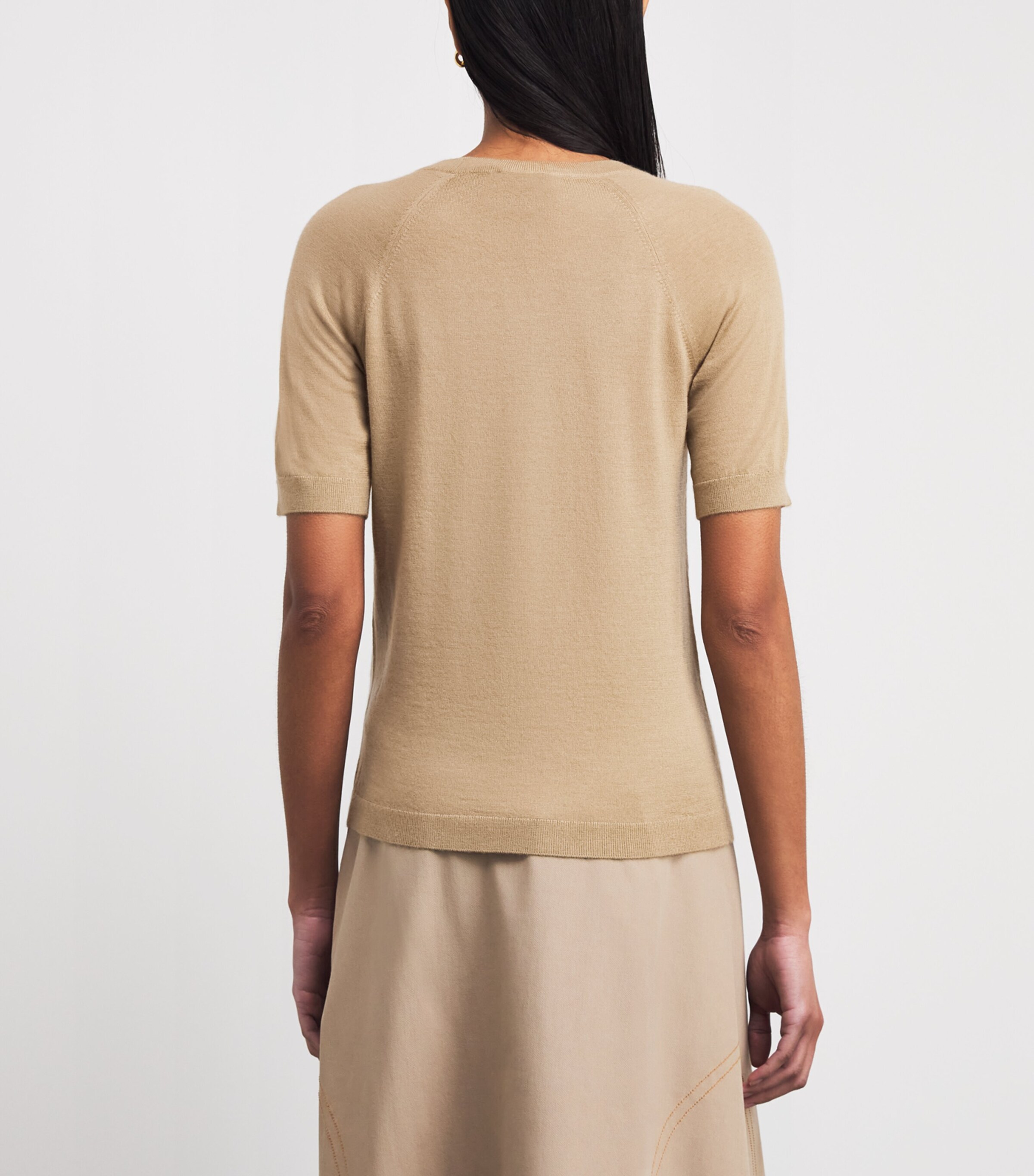MM Womens Wool-Cashmere Short-Sleeve Sweater Beige Image 5