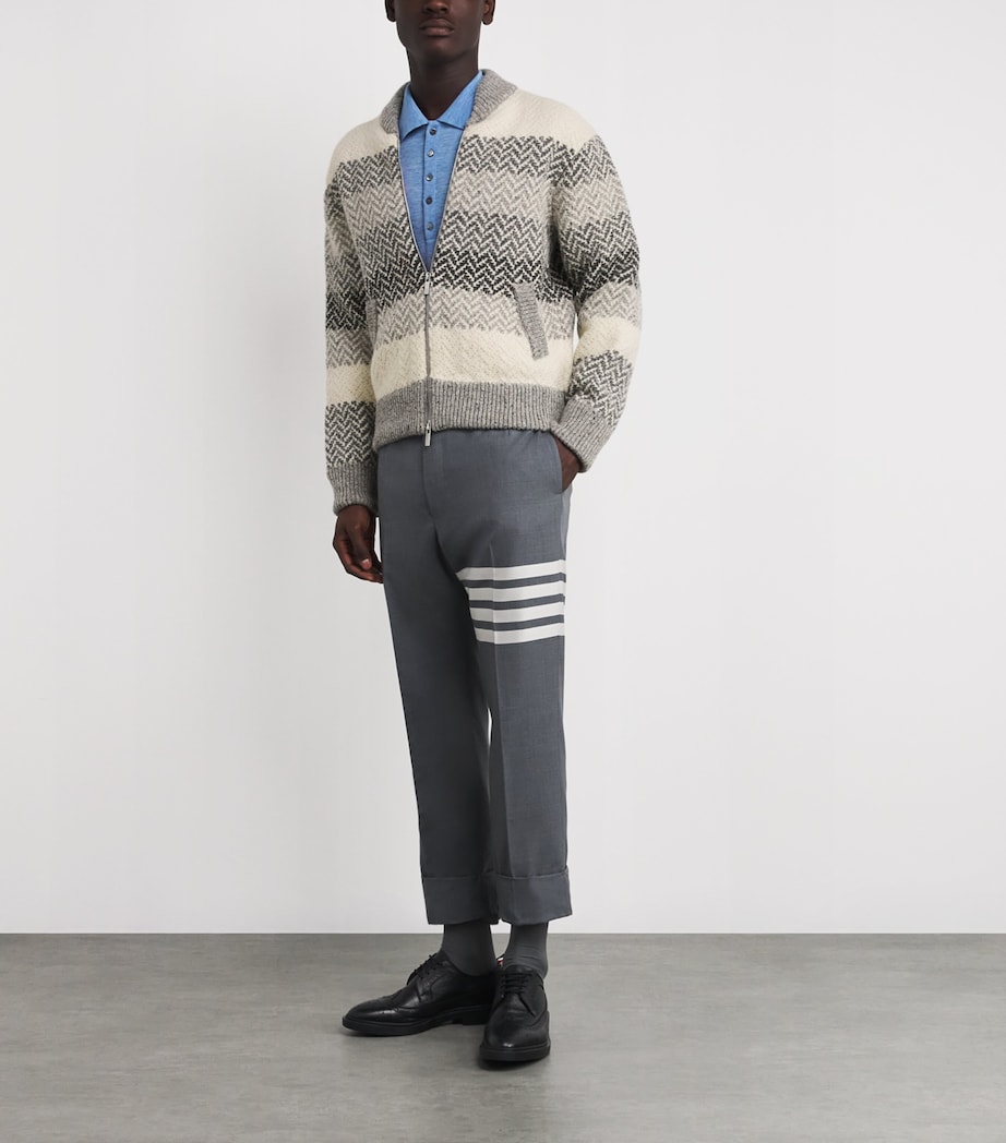 Wool-Mohair Herringbone Cardigan Bomber Jacket TONAL GREY Image 2