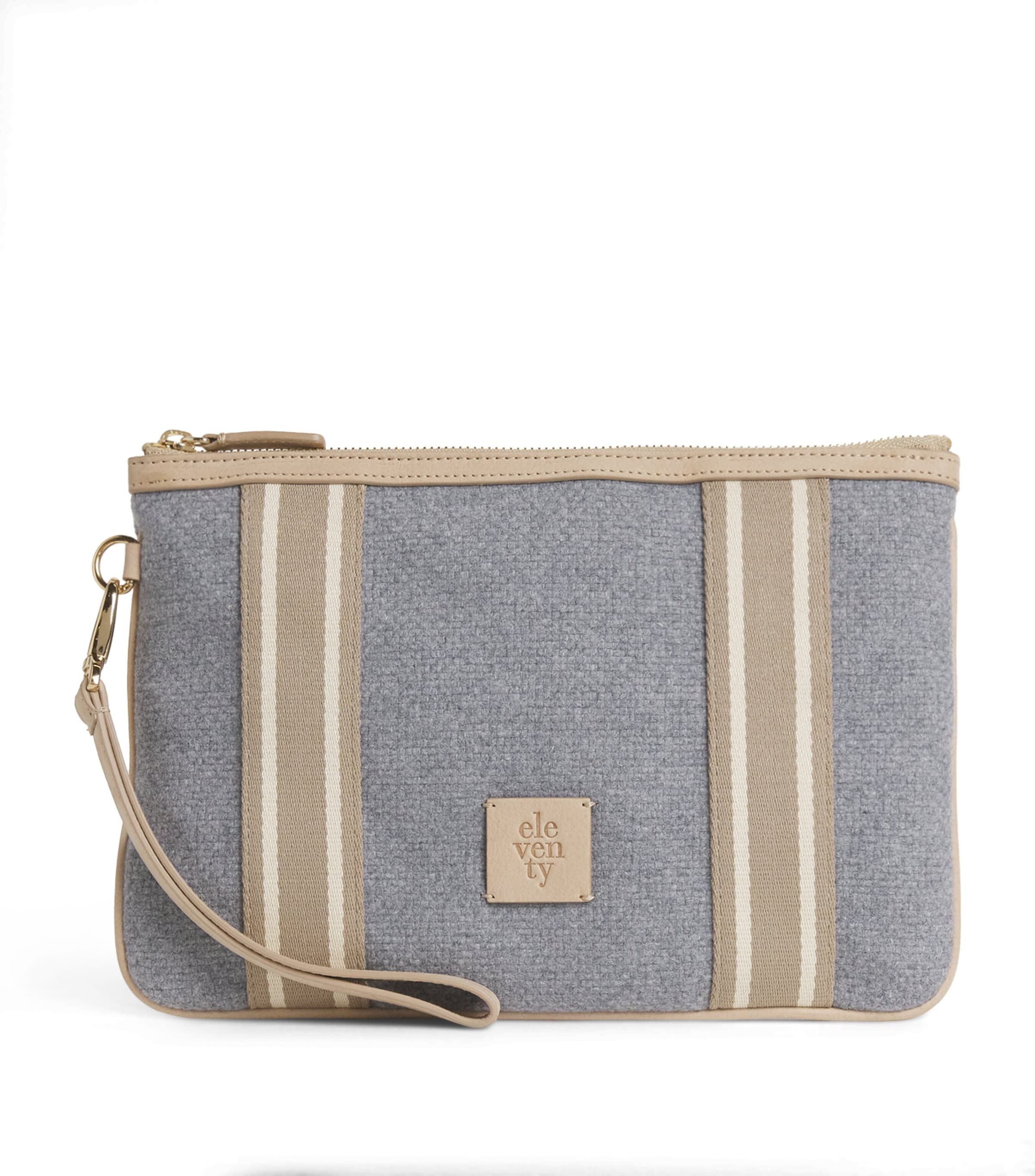 Eleventy Wool Stripe-detail Pouch In Gray