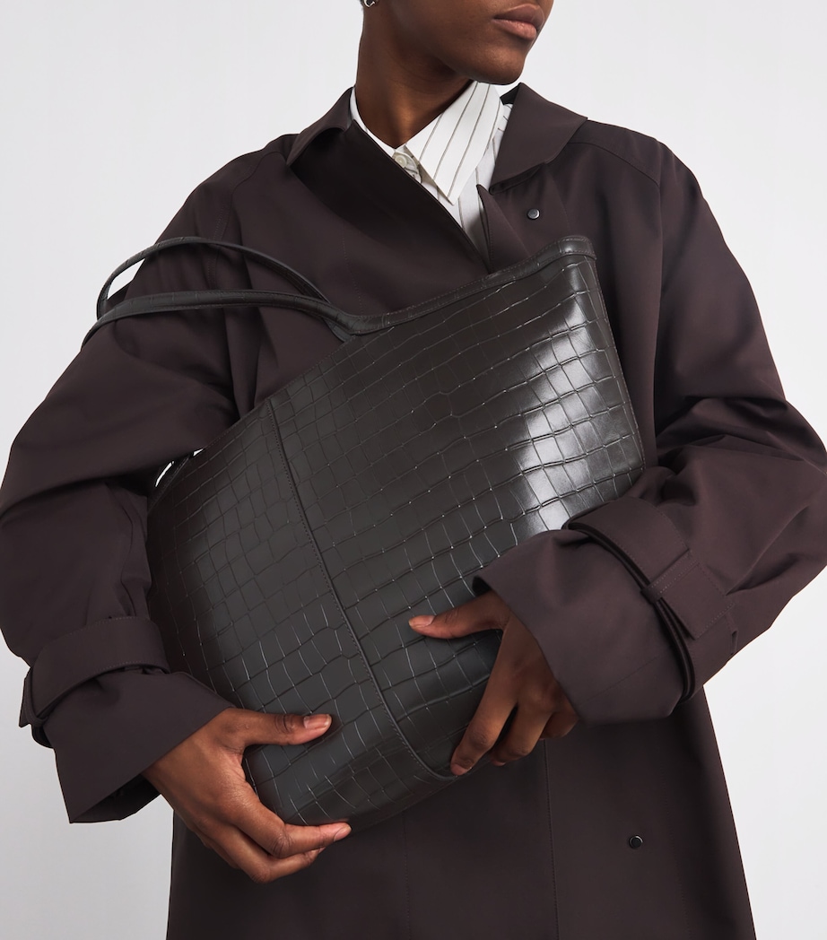 Large Leather Juniper Tote Bag CHOCOLATE CROC Image 2