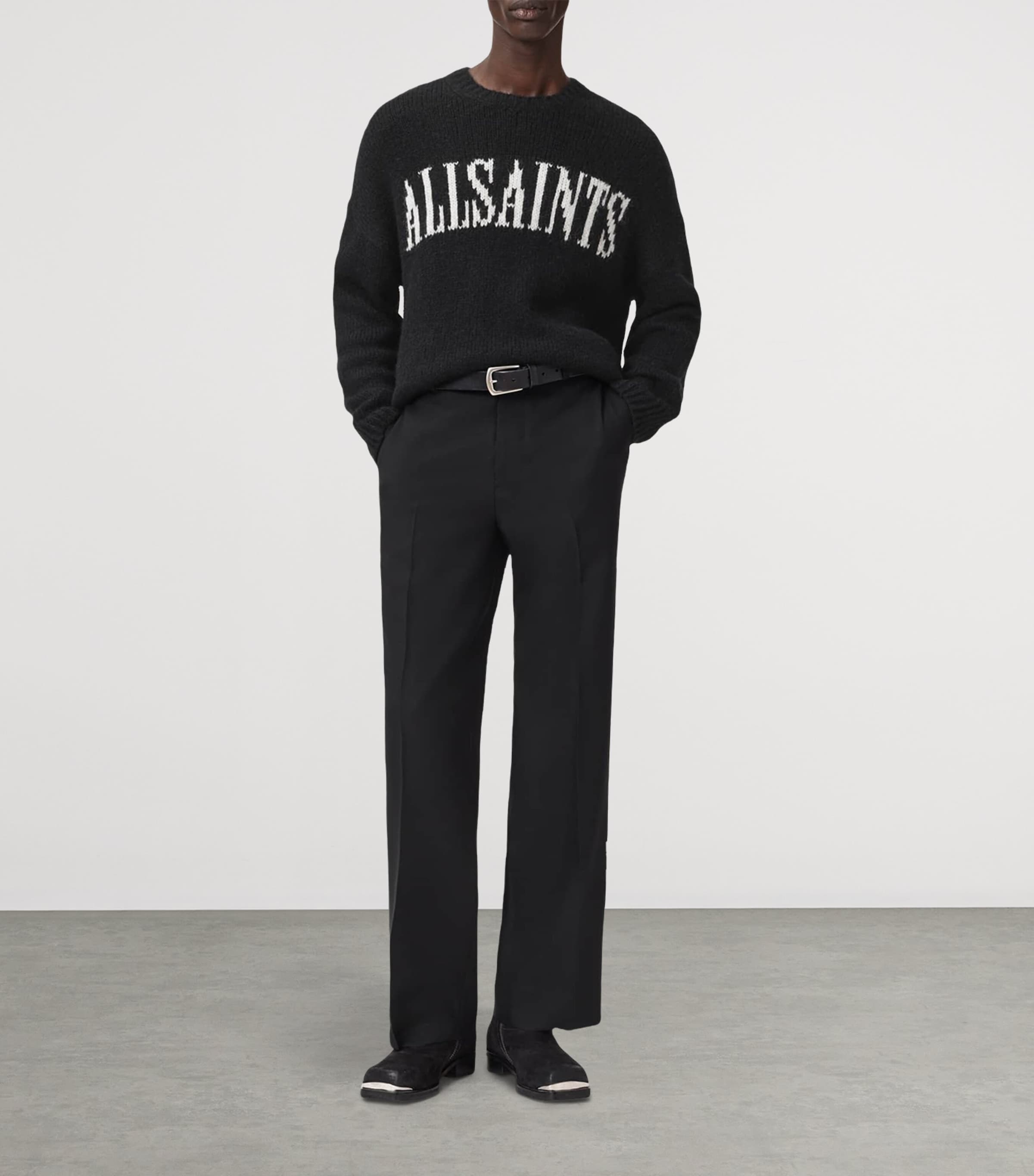 Organic Cotton-Blend Stokes Logo Sweater BLACK/ECRU WHITE Image 2