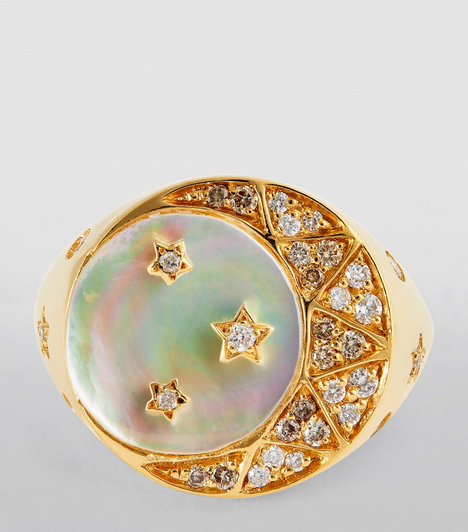 Yellow Gold, Diamond and Mother-of-Pearl Cosmic Love Ring WHITE Image 3