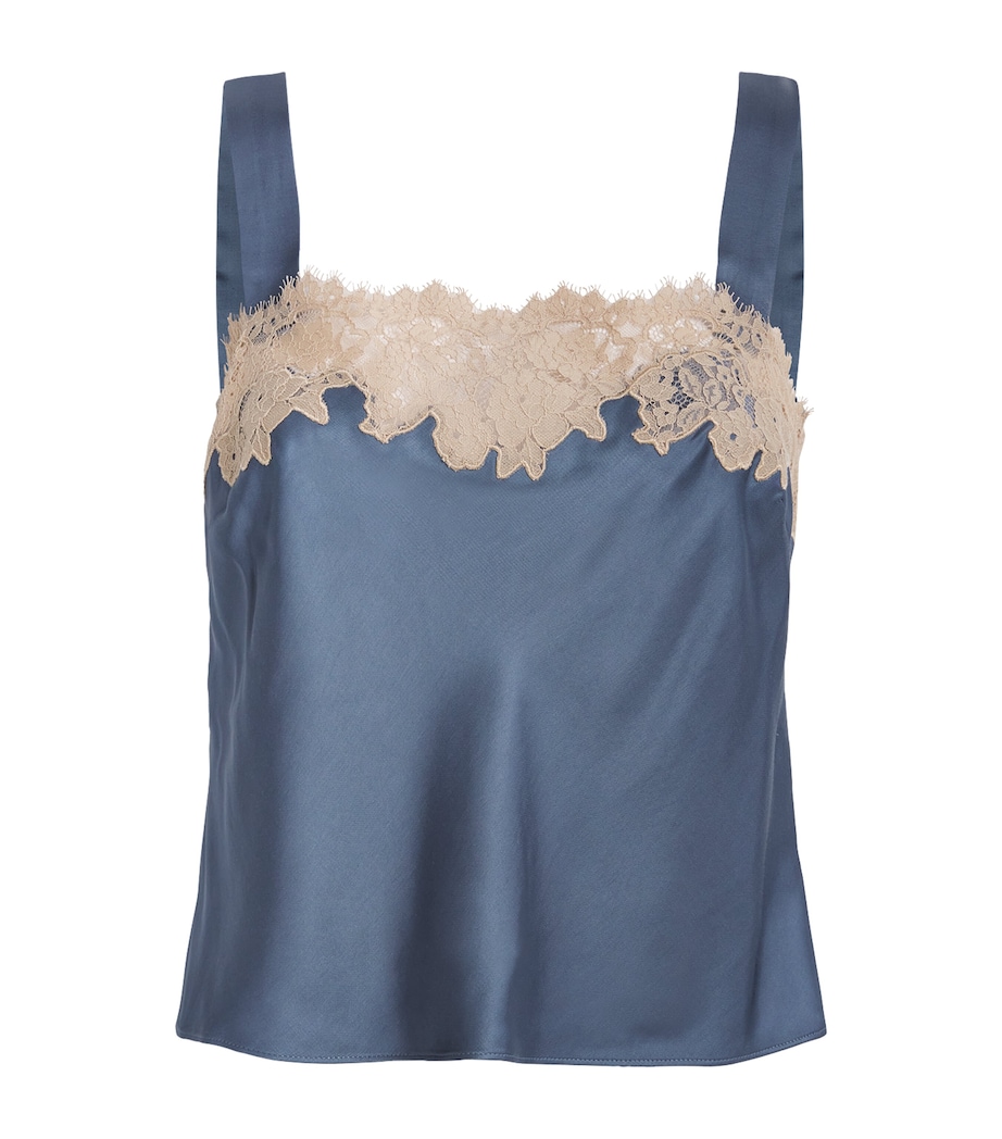 Satin Lace-Trim Vyonne Blouse STONE BLUE Image 1