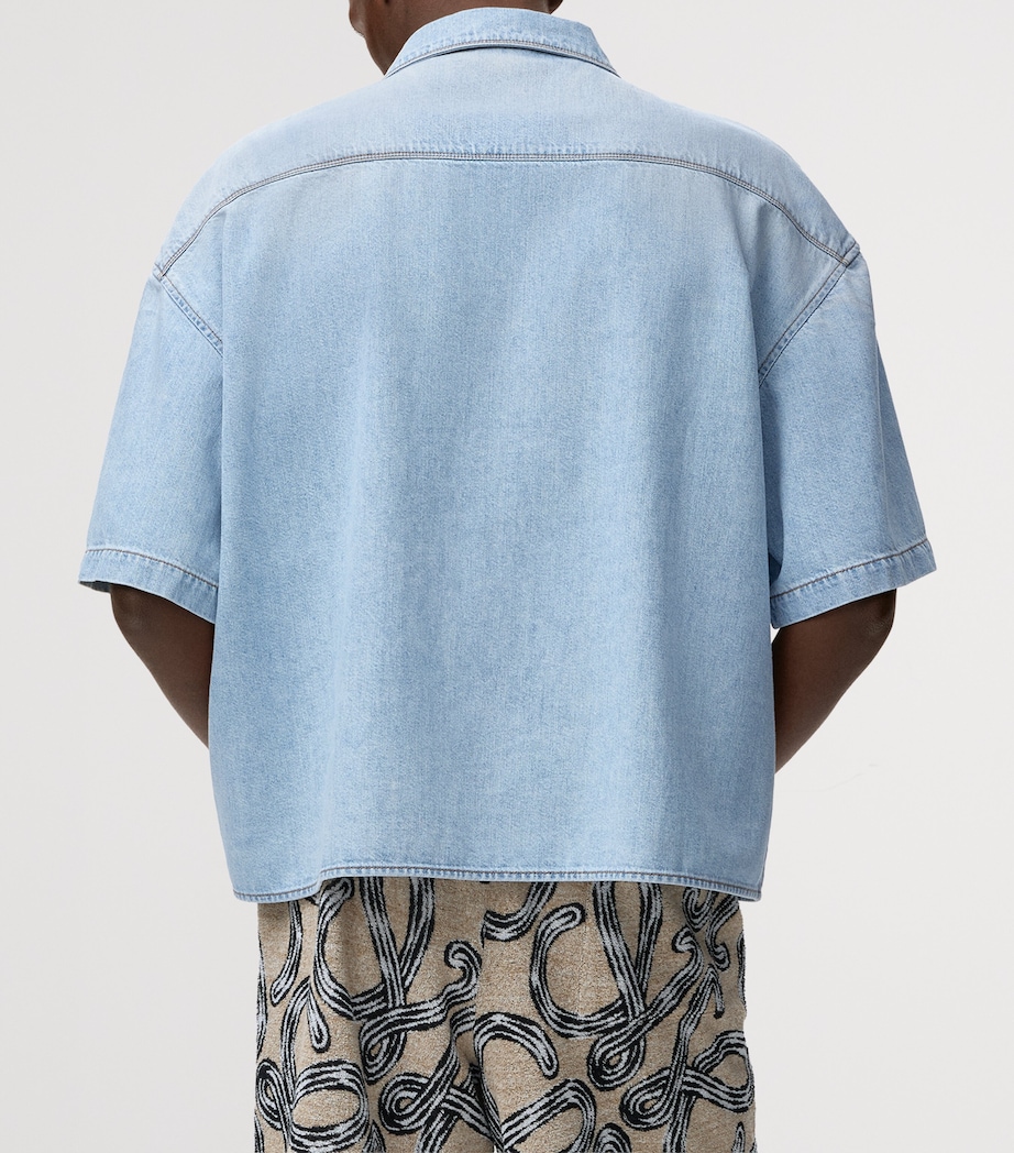 LOEWE Mens x Paula's Ibiza Denim Anagram Short-Sleeve Shirt Washed Blue Image 4