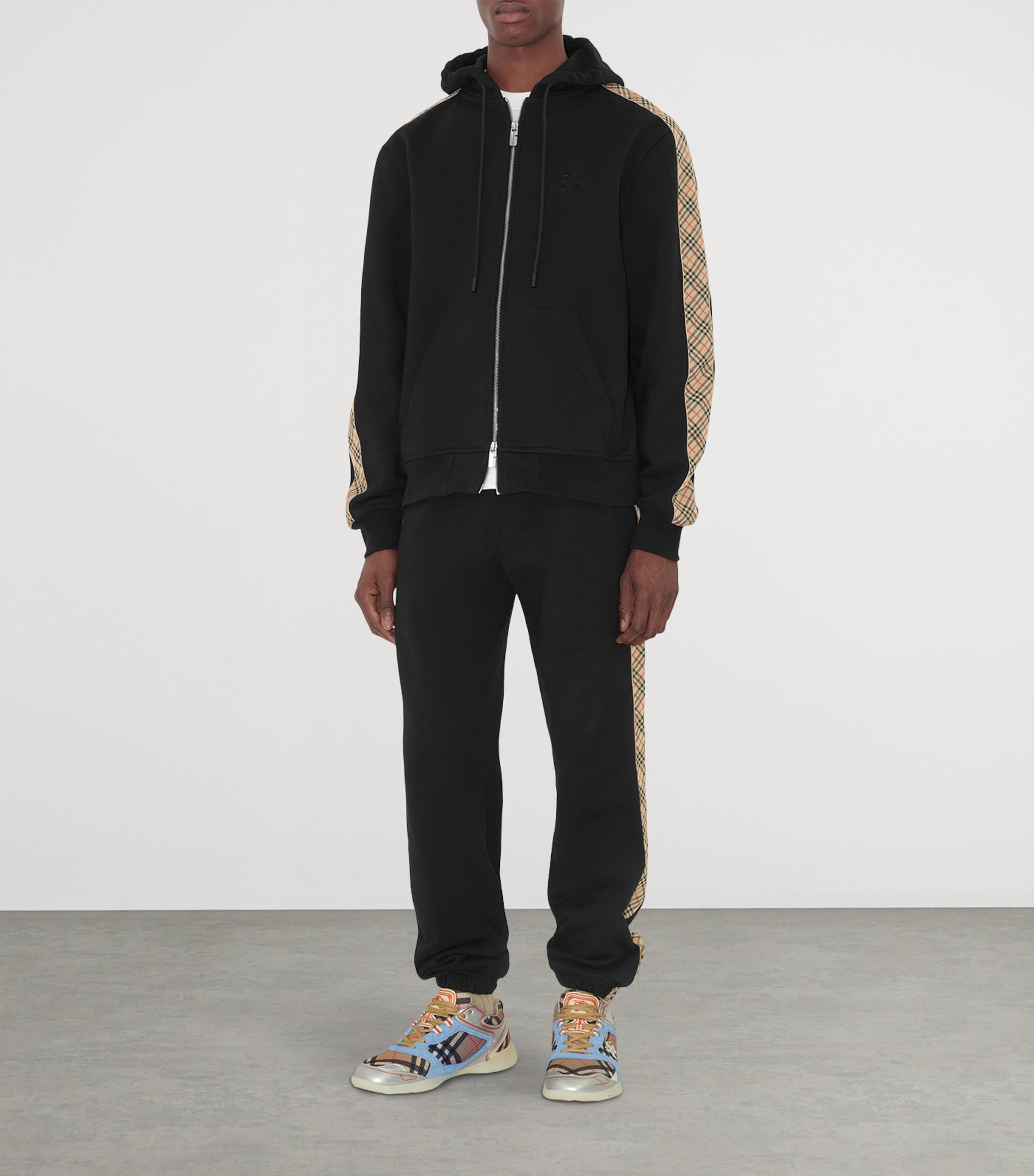 Cotton Check-Trim Sweatpants BLACK Image 2